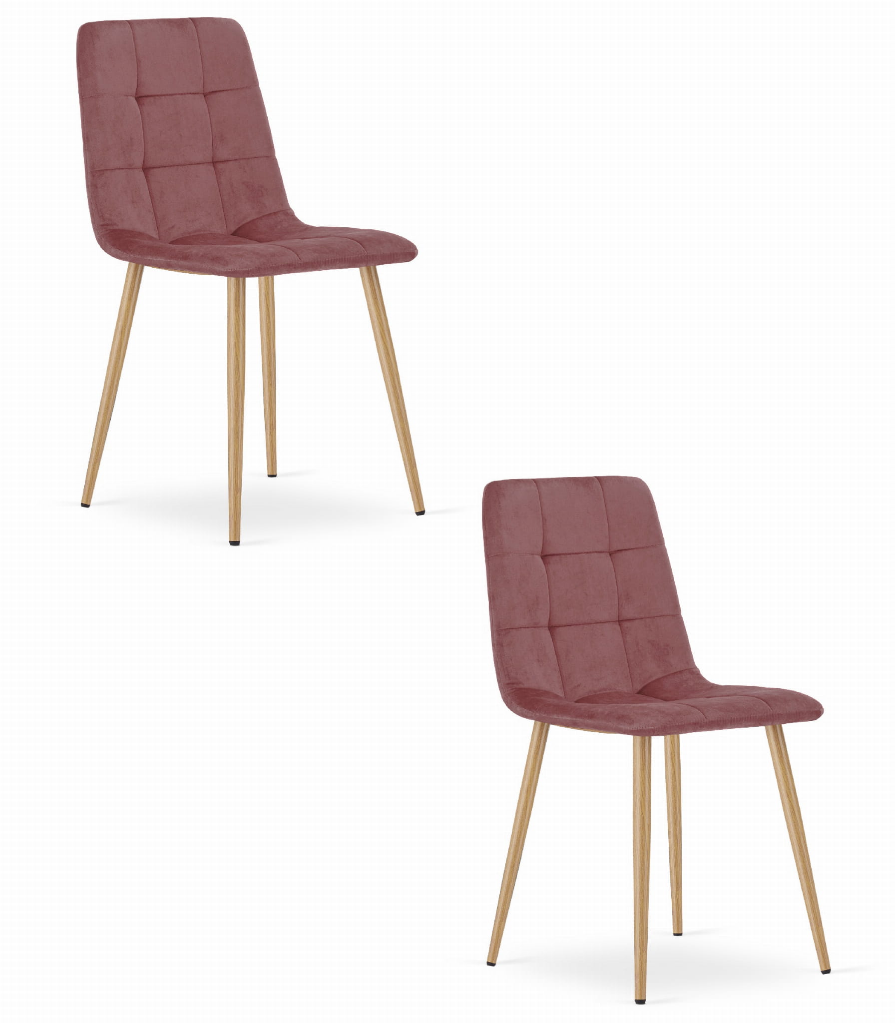 2er-Set Stühle KARA in Rosa aus Samt, Beine in Holzoptik