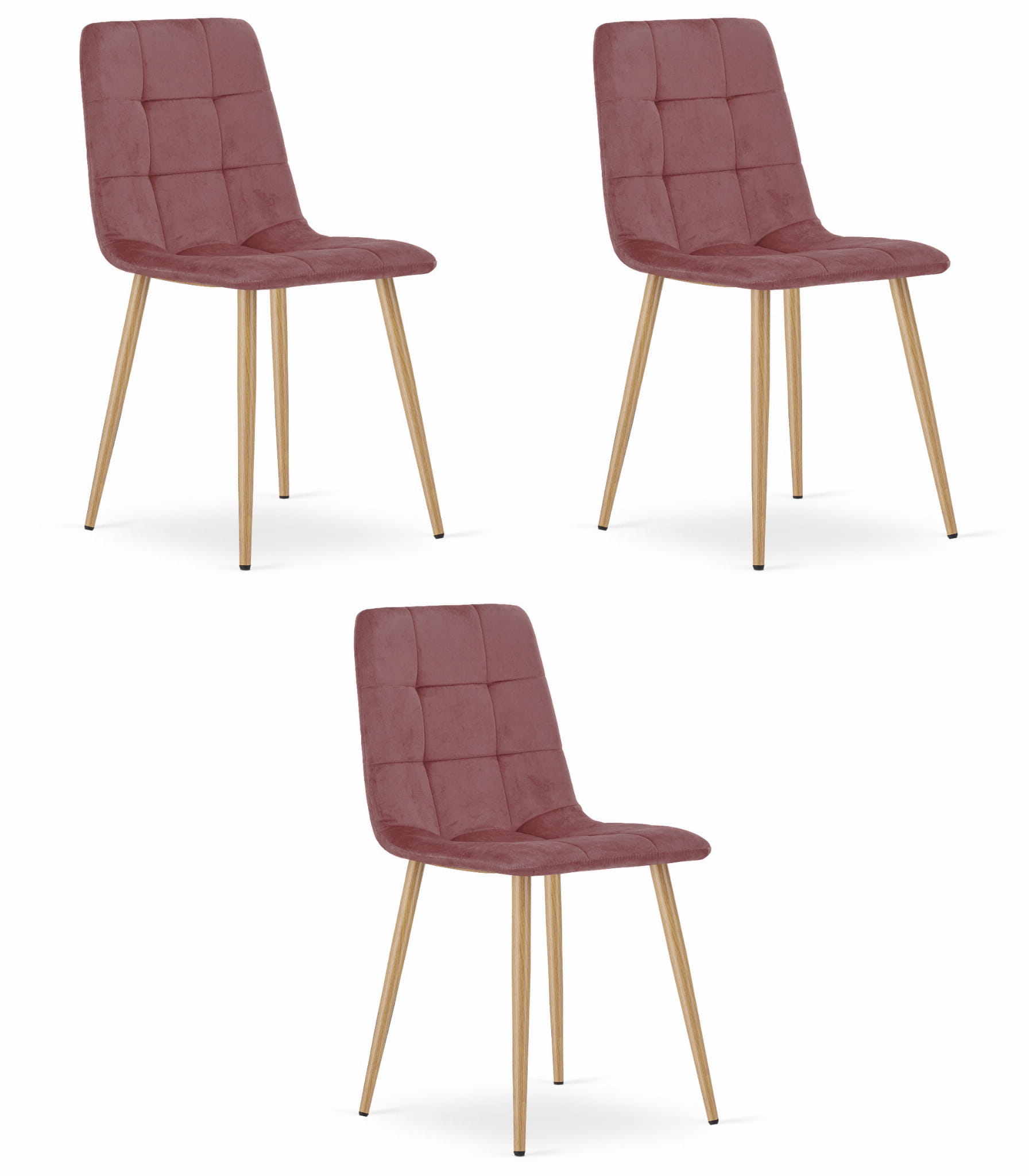 3er-Set Stuhl KARA in Rosa mit holzfarbigen Beinen