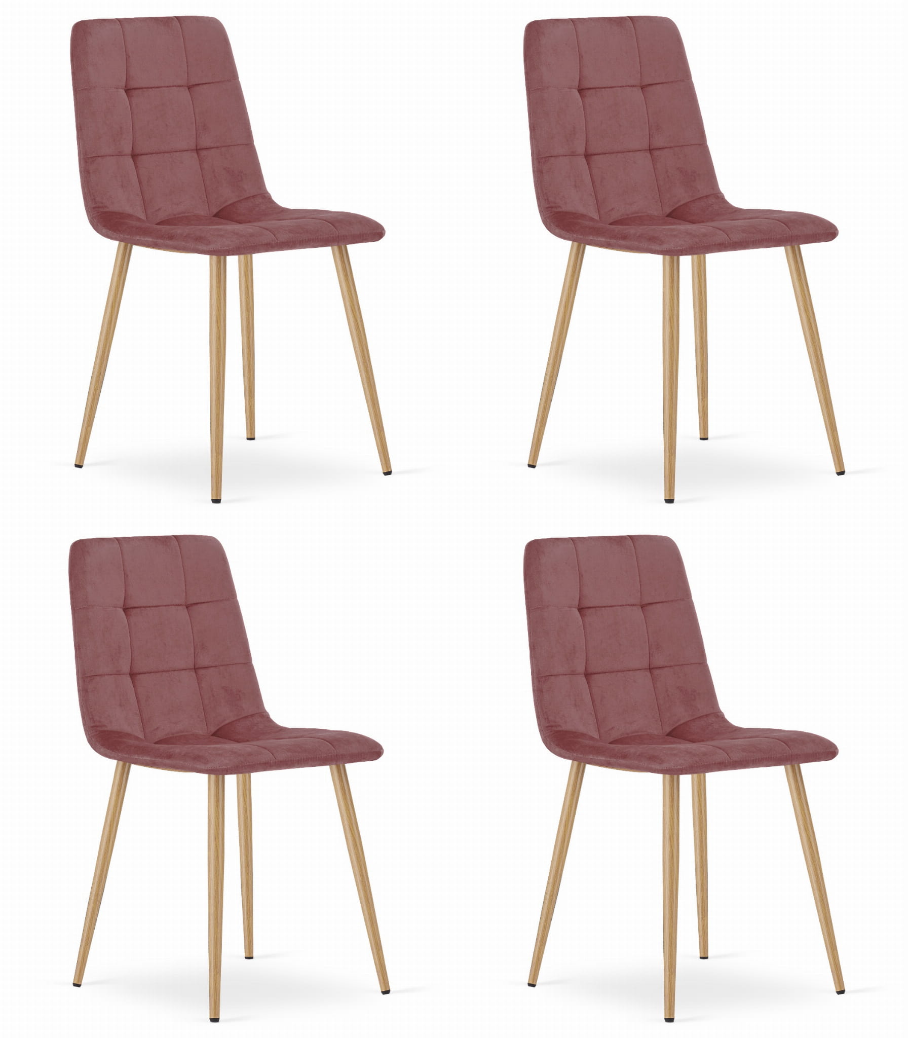 4x Stuhl KARA in Rosa aus Samt mit Beinen in Holzoptik