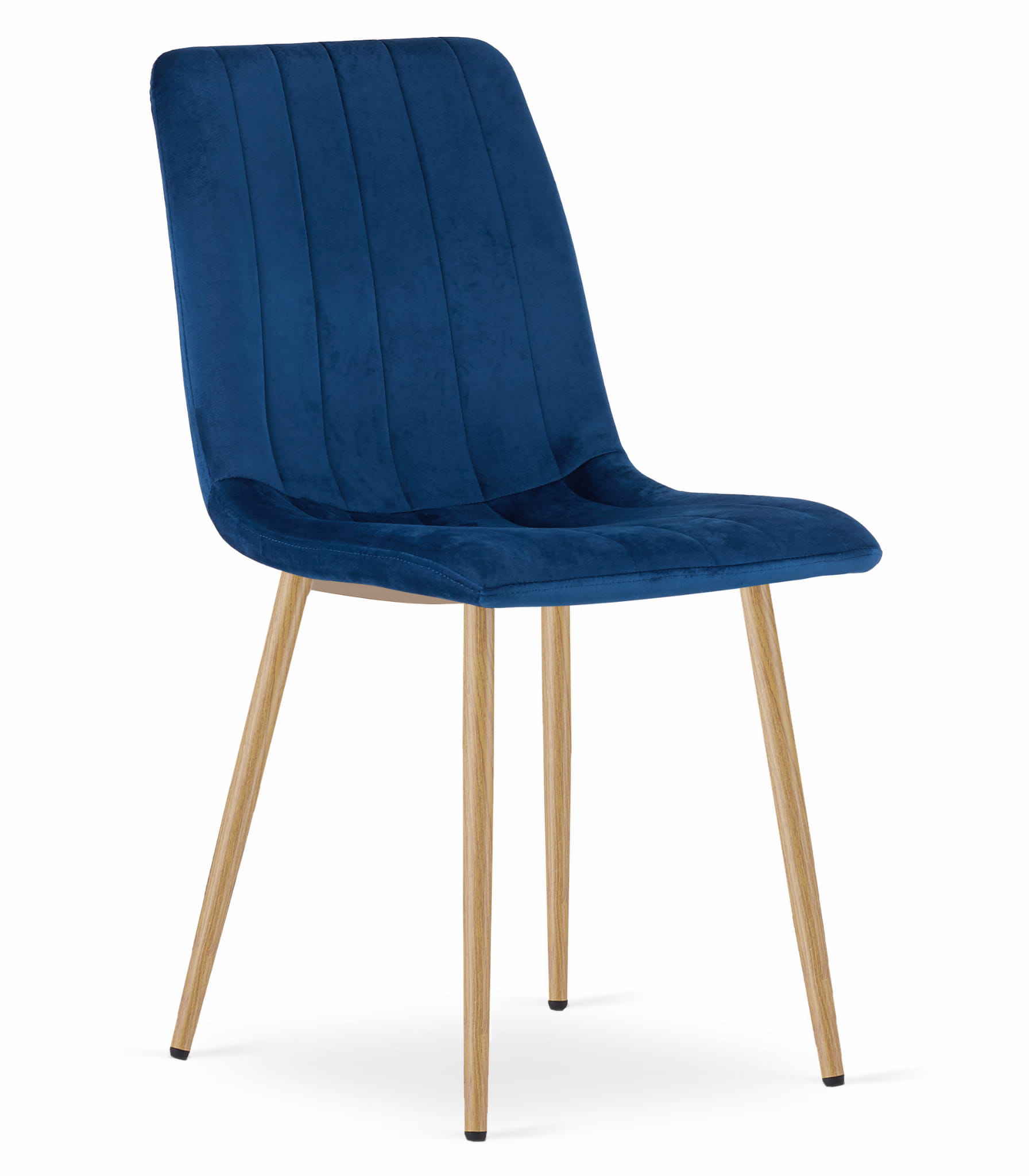 Stuhl LAVA in marineblauem Samt mit holzfarbenen Beinen