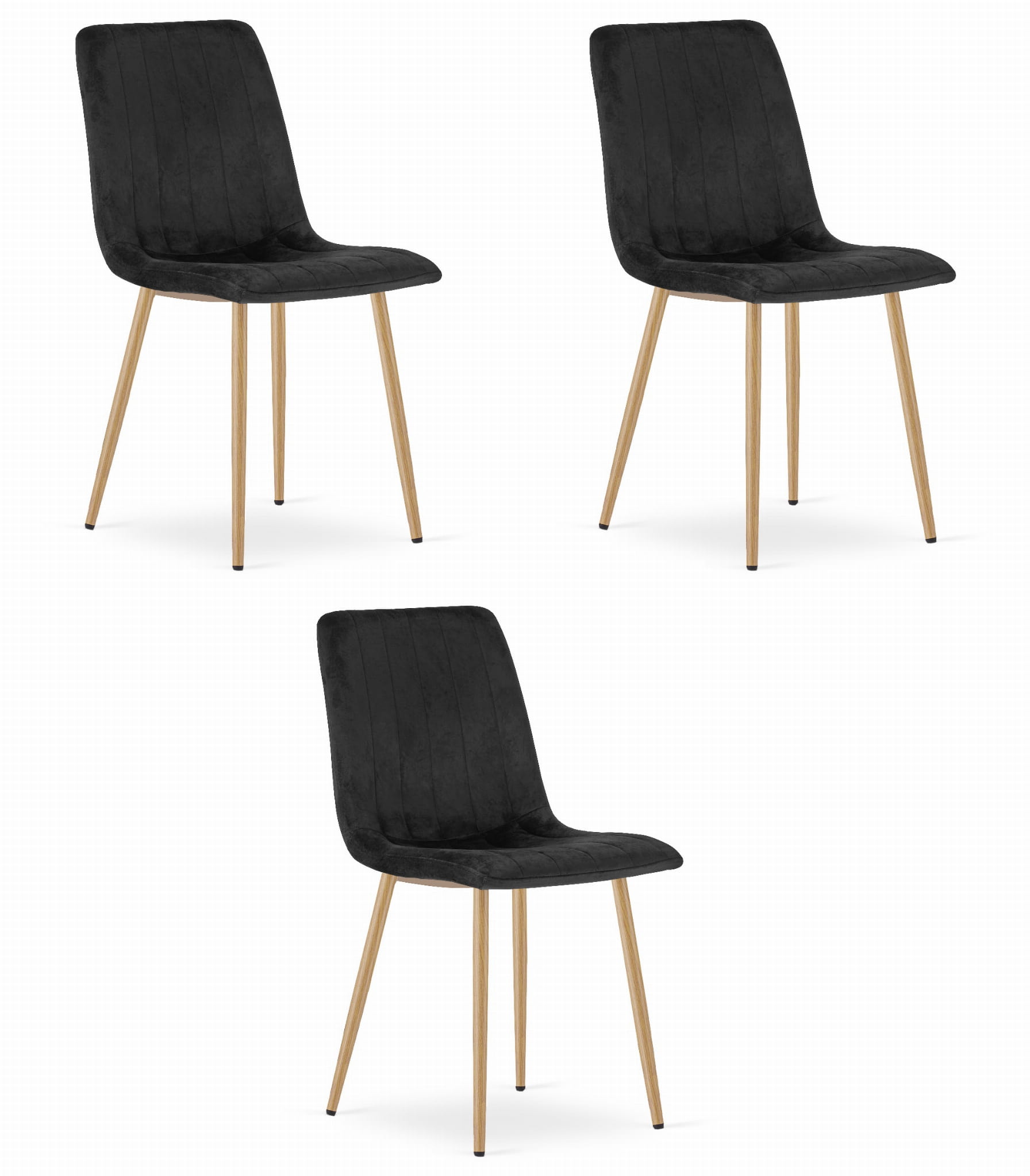 3er-Set Stuhl LAVA in Schwarz, Beine in Holzoptik