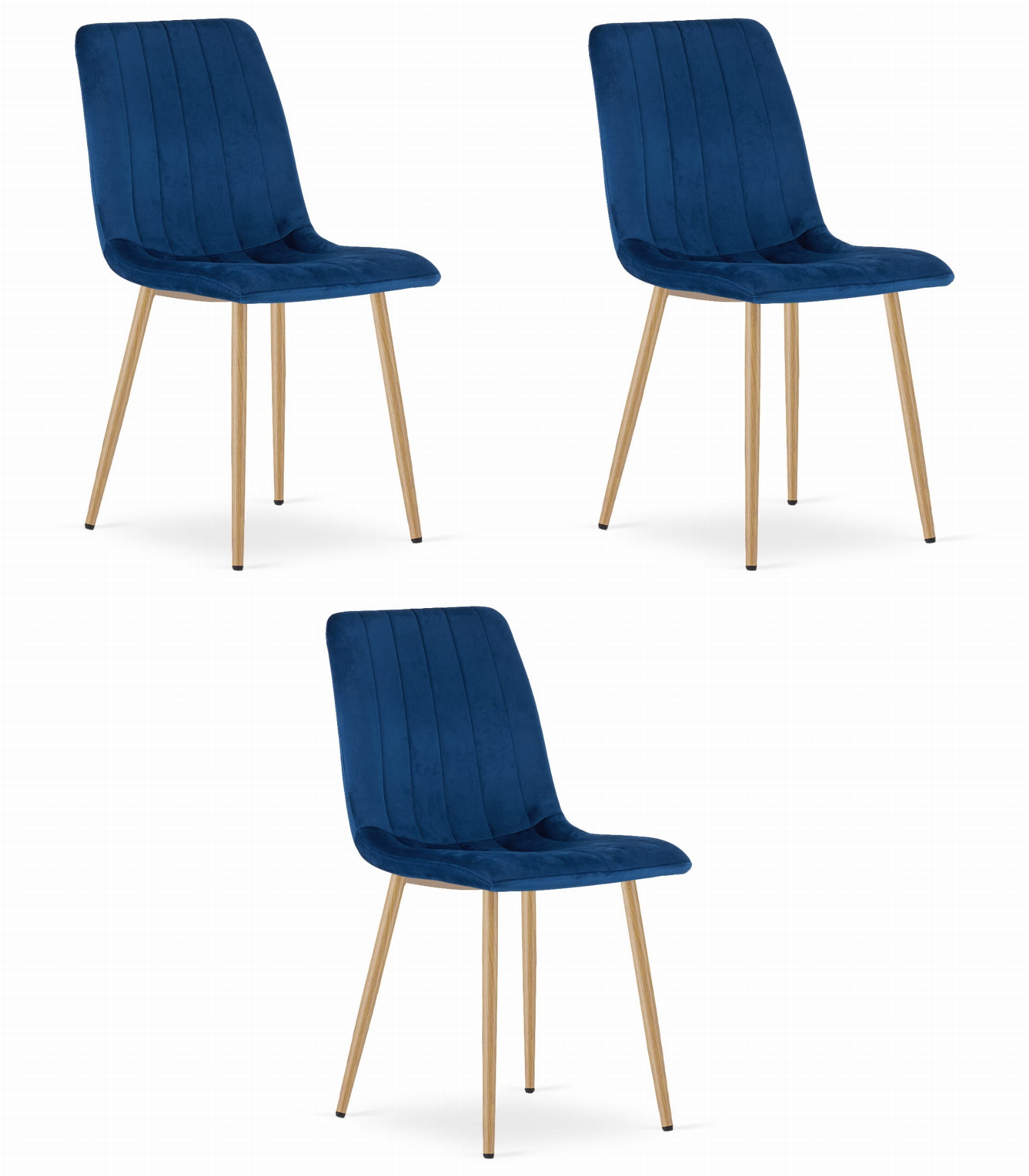 3er-Set Stuhl LAVA in Navy-Samt, Beine holzfarben