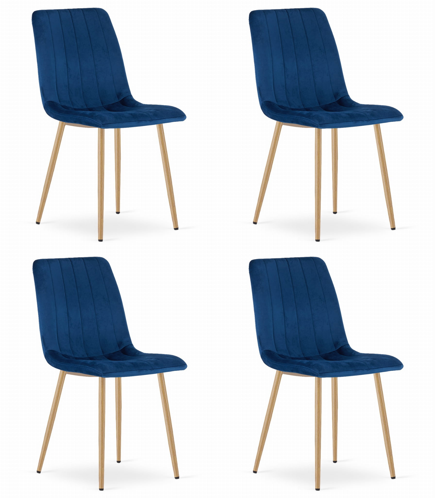 4er-Set Stuhl LAVA in Navy-Samt mit holzfarbenen Beinen
