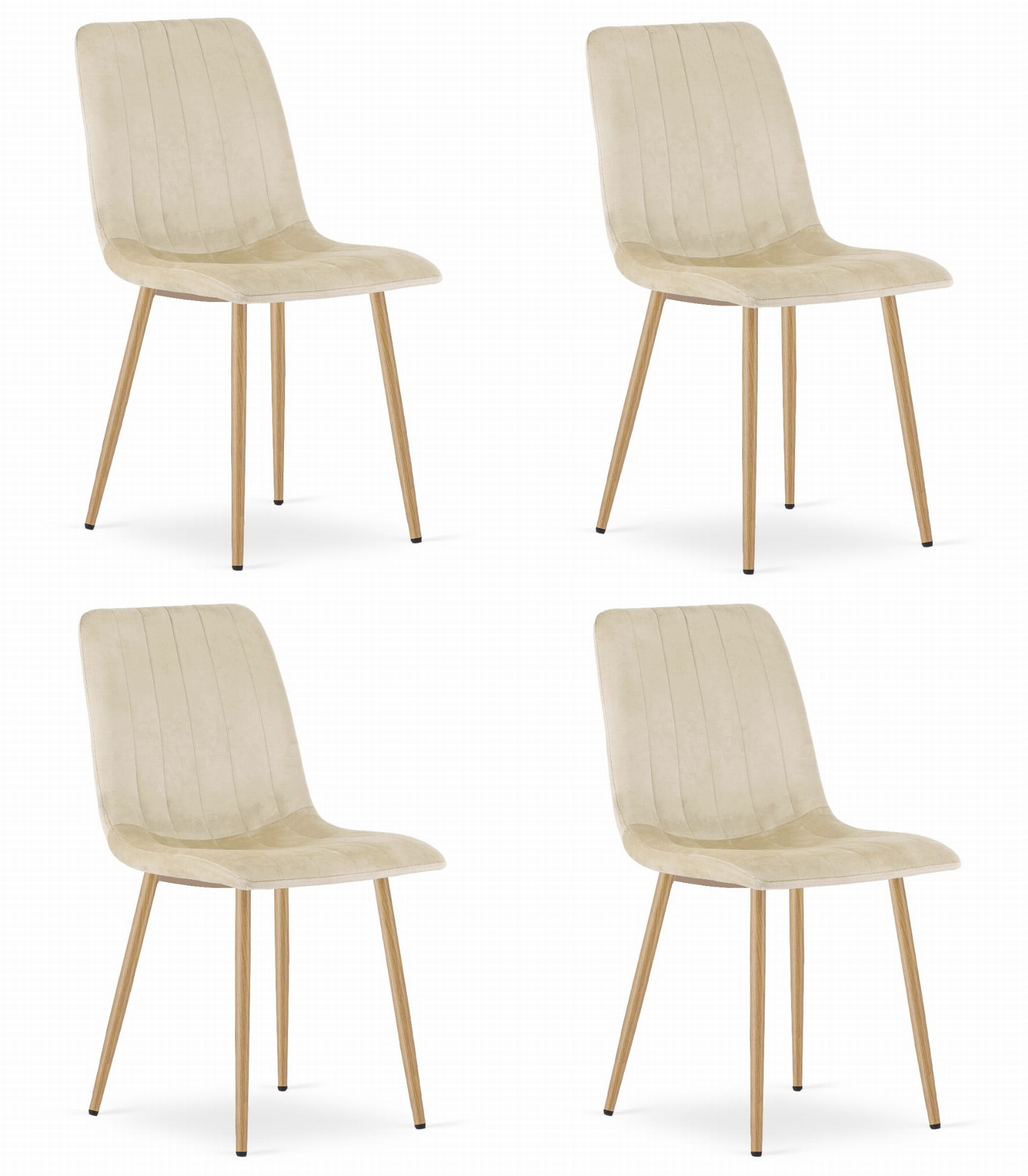 4er-Set Stuhl LAVA hellbeige Samt mit Beinen in Holzoptik