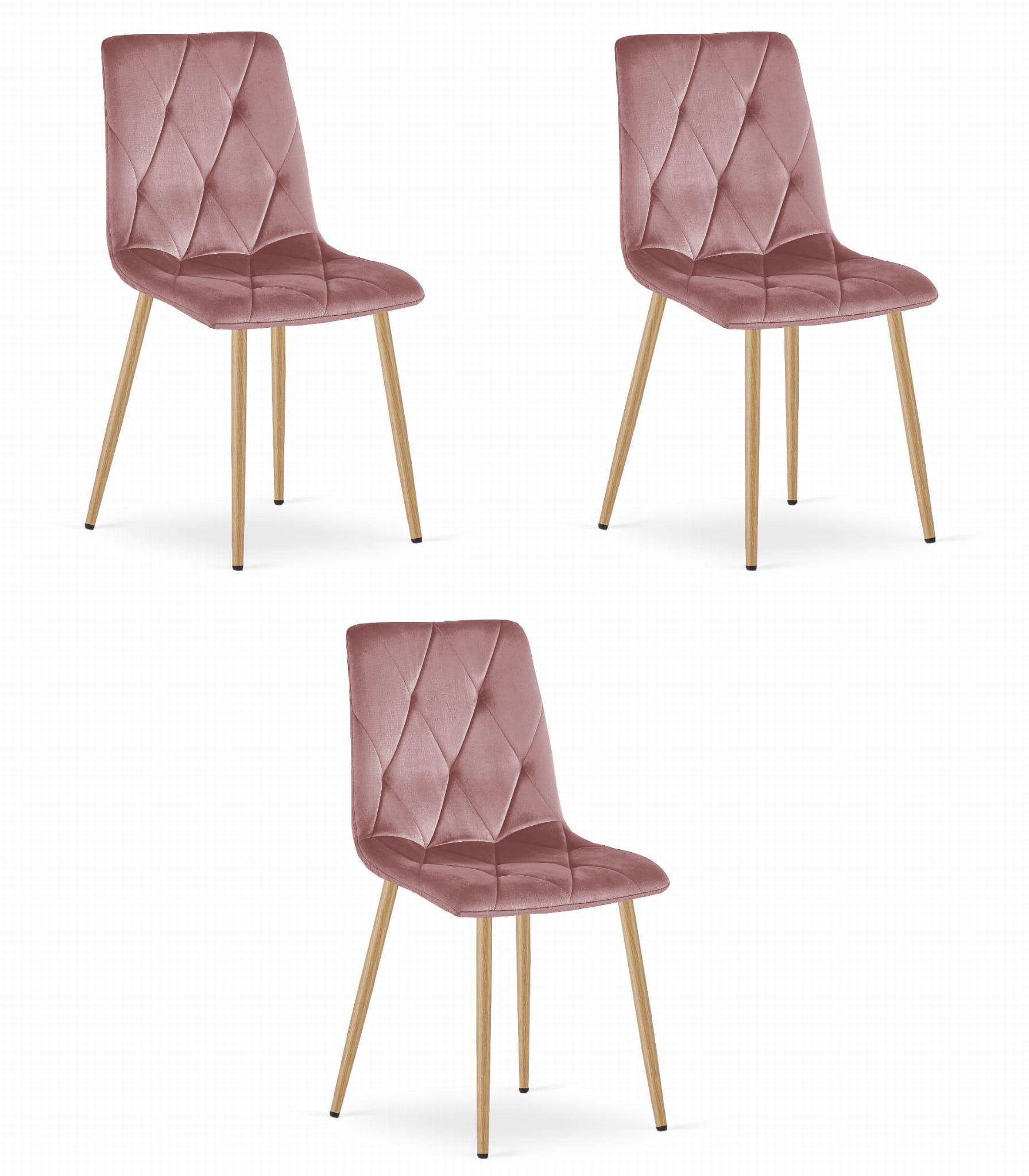 3er-Set Stuhl LIBRA in rosa Samt mit Beinen in Holzoptik