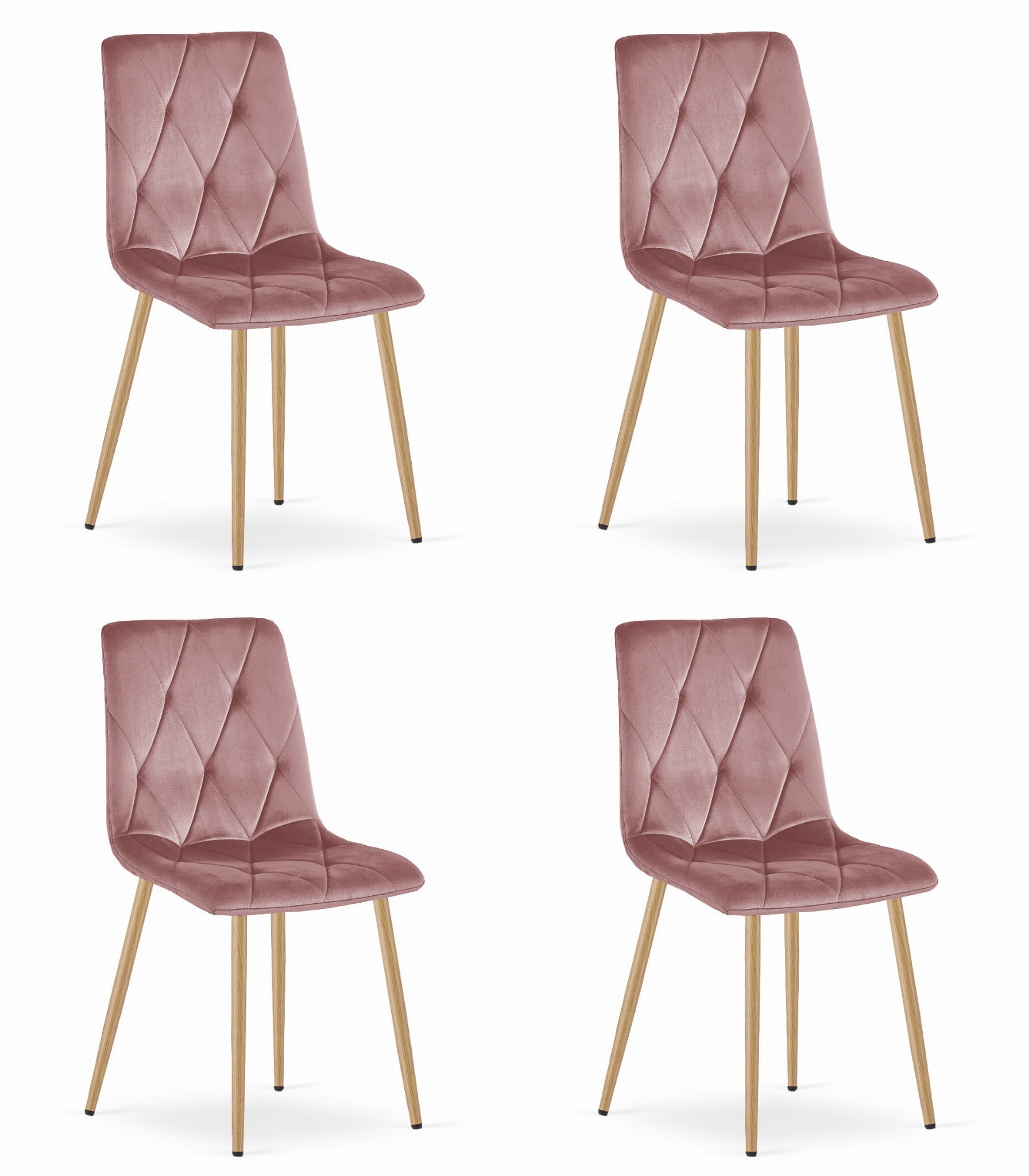 4er-Set Stuhl LIBRA in Rosa aus Samt, Beine in Holzoptik