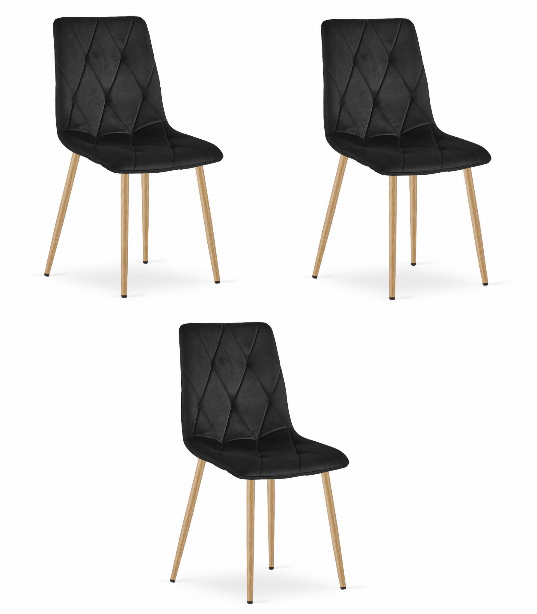3er-Set Stuhl LIBRA in Schwarz mit holzfarbenen Beinen