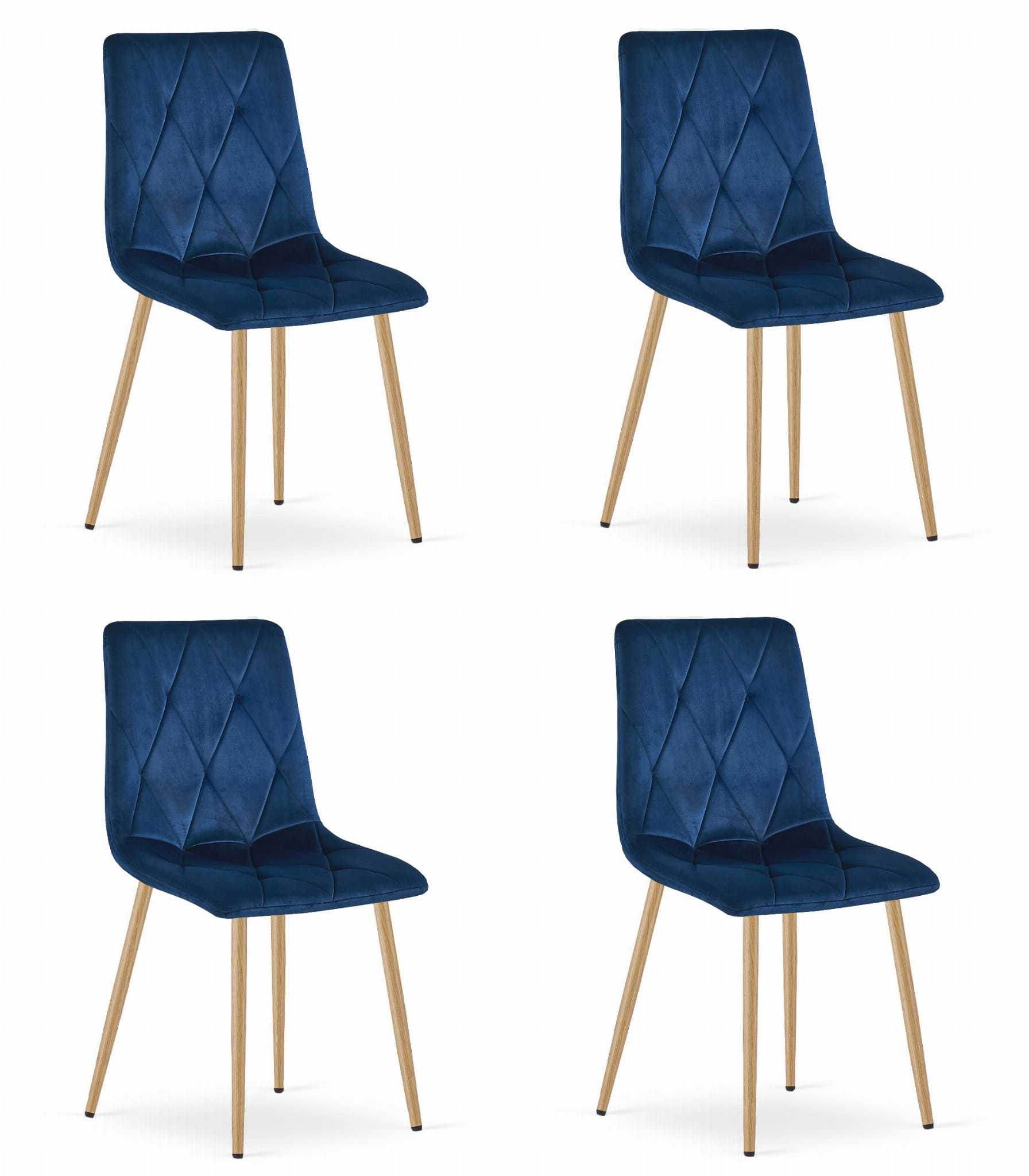 4er-Set Stuhl LIBRA in Navy-Velours, Beine in Holzoptik