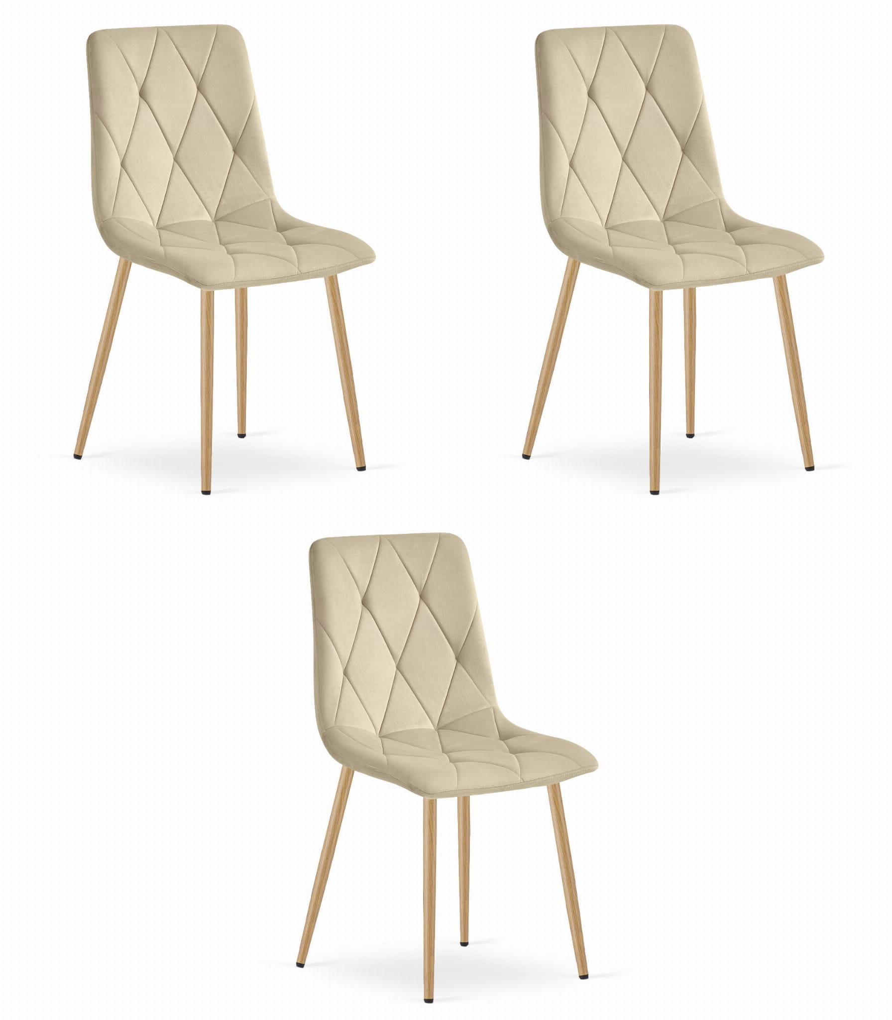 3er-Set Stuhl LIBRA in hellbeige Samt, Beine in Holzoptik