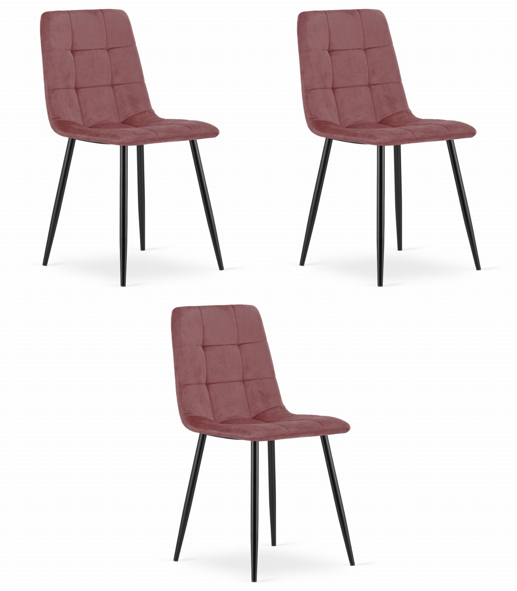 3er-Set Stuhl KARA in Rosa aus Samt mit schwarzen Beinen