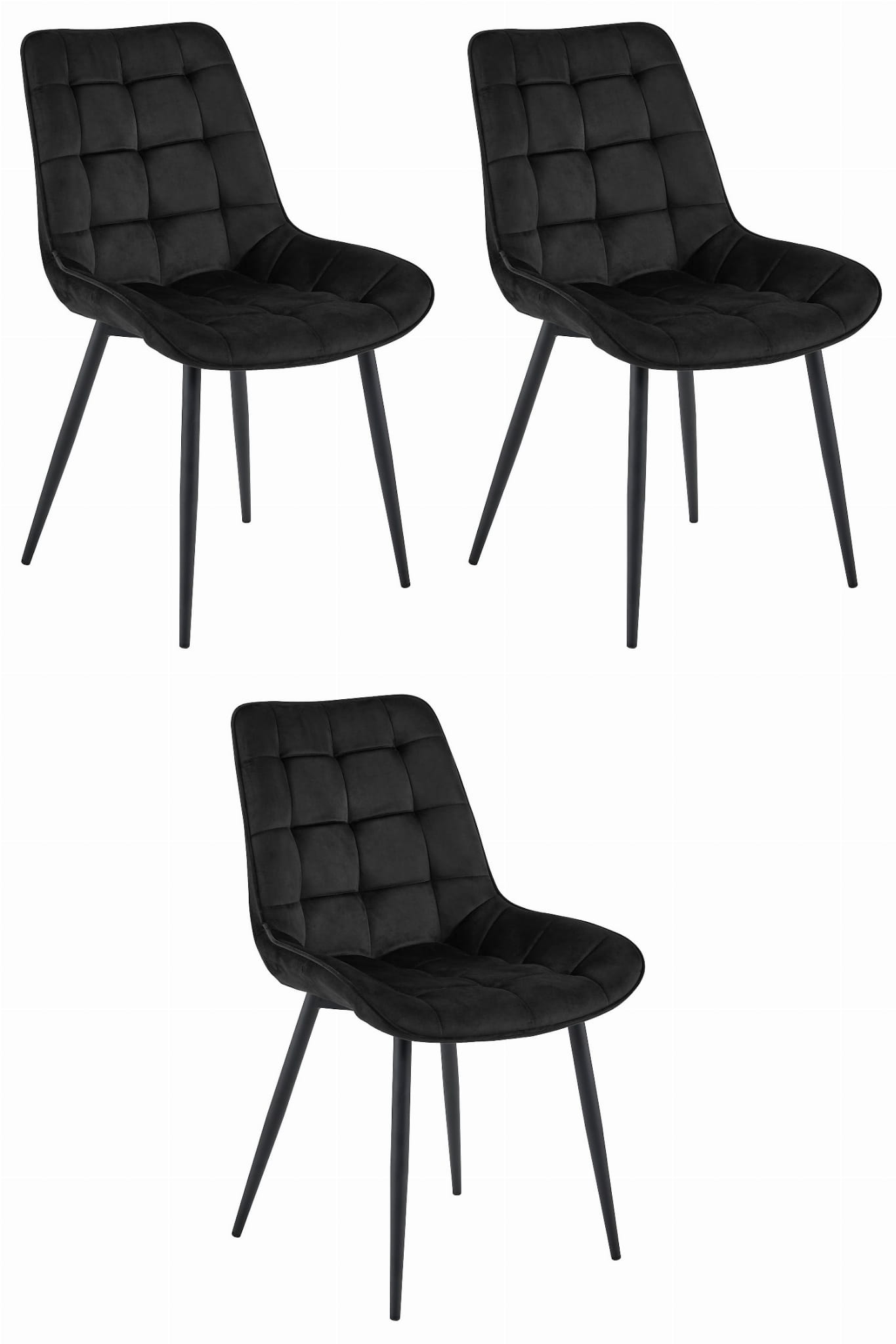 3er-Set Stuhl BERA in Schwarz aus Samt mit schwarzen Beinen