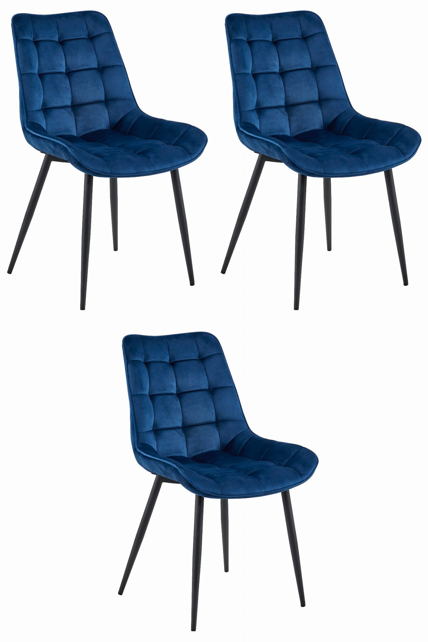 3x Stuhl BERA in Navy-Samt mit schwarzen Beinen