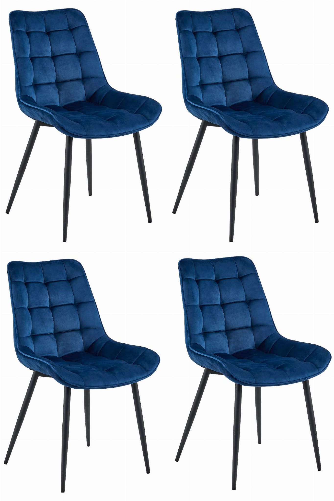 4er-Set Stühle BERA in Navy-Samt mit schwarzen Beinen