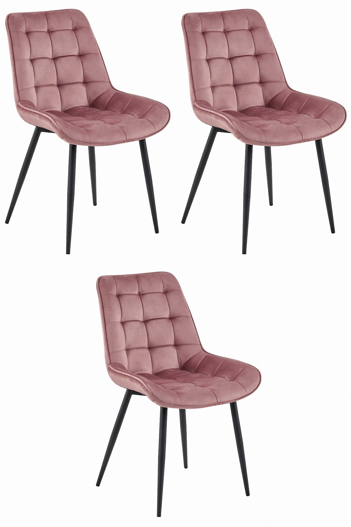 3x Stuhl BERA in dunklem Rosa, Samt, schwarze Beine