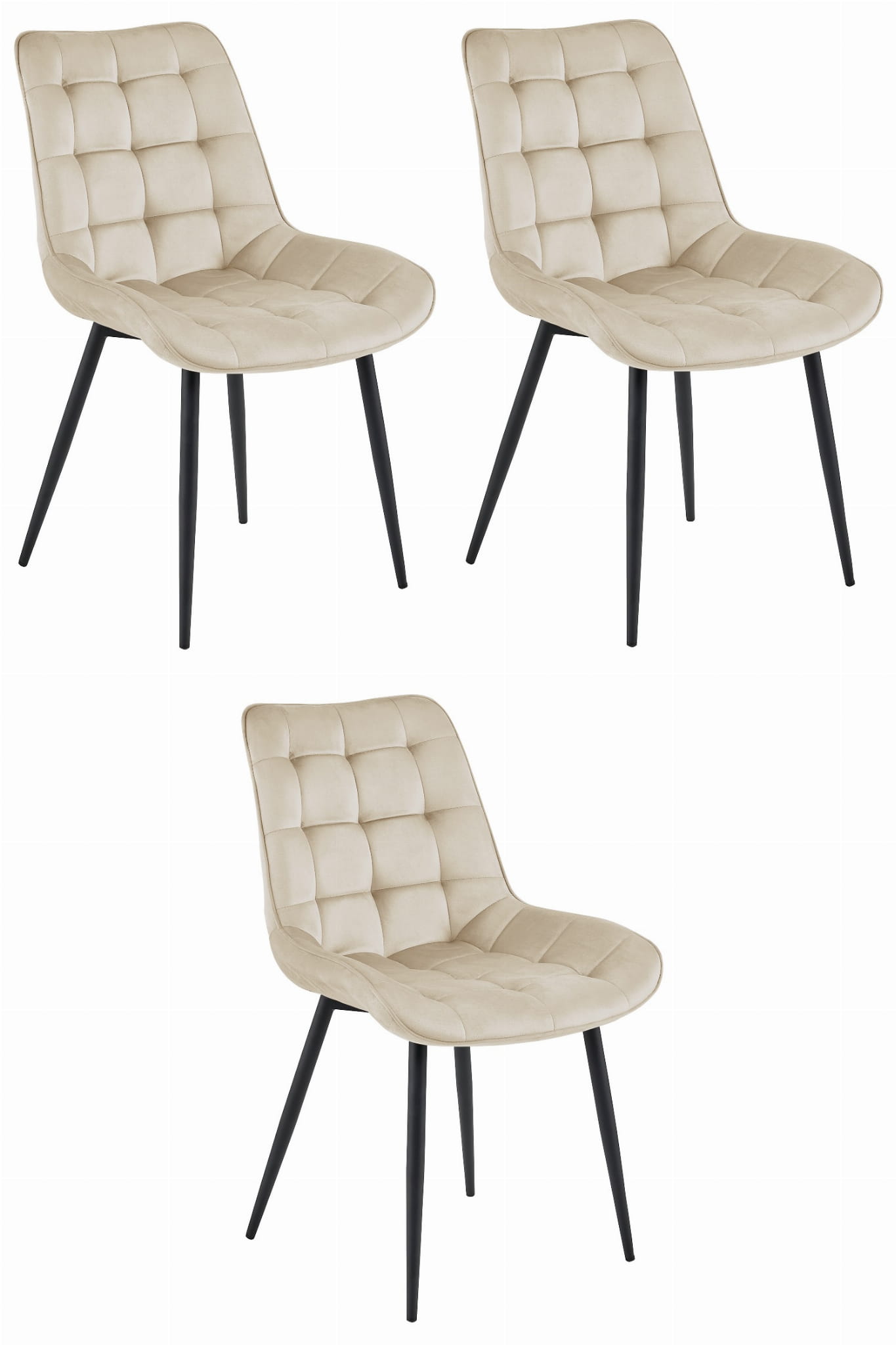 3er-Set Stuhl BERA in Beige, Samt, schwarze Beine