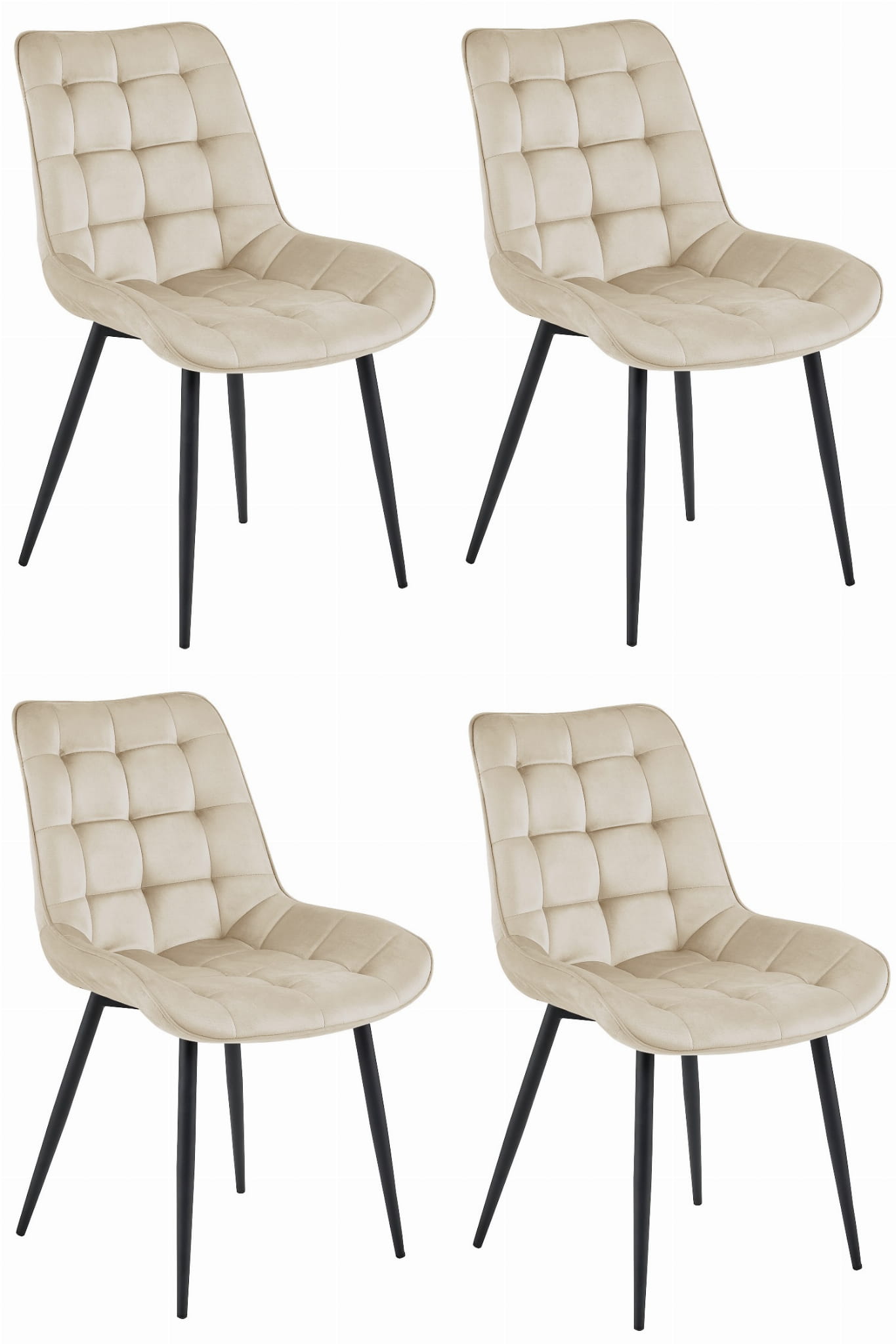 4er-Set Stuhl BERA in Beige aus Samt mit schwarzen Beinen