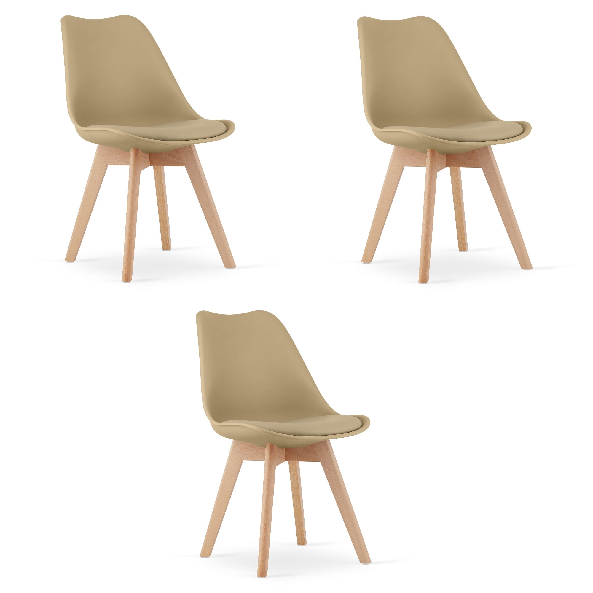 Stuhl MARK in dunklem Beige mit Buchenbeinen, 3er-Set