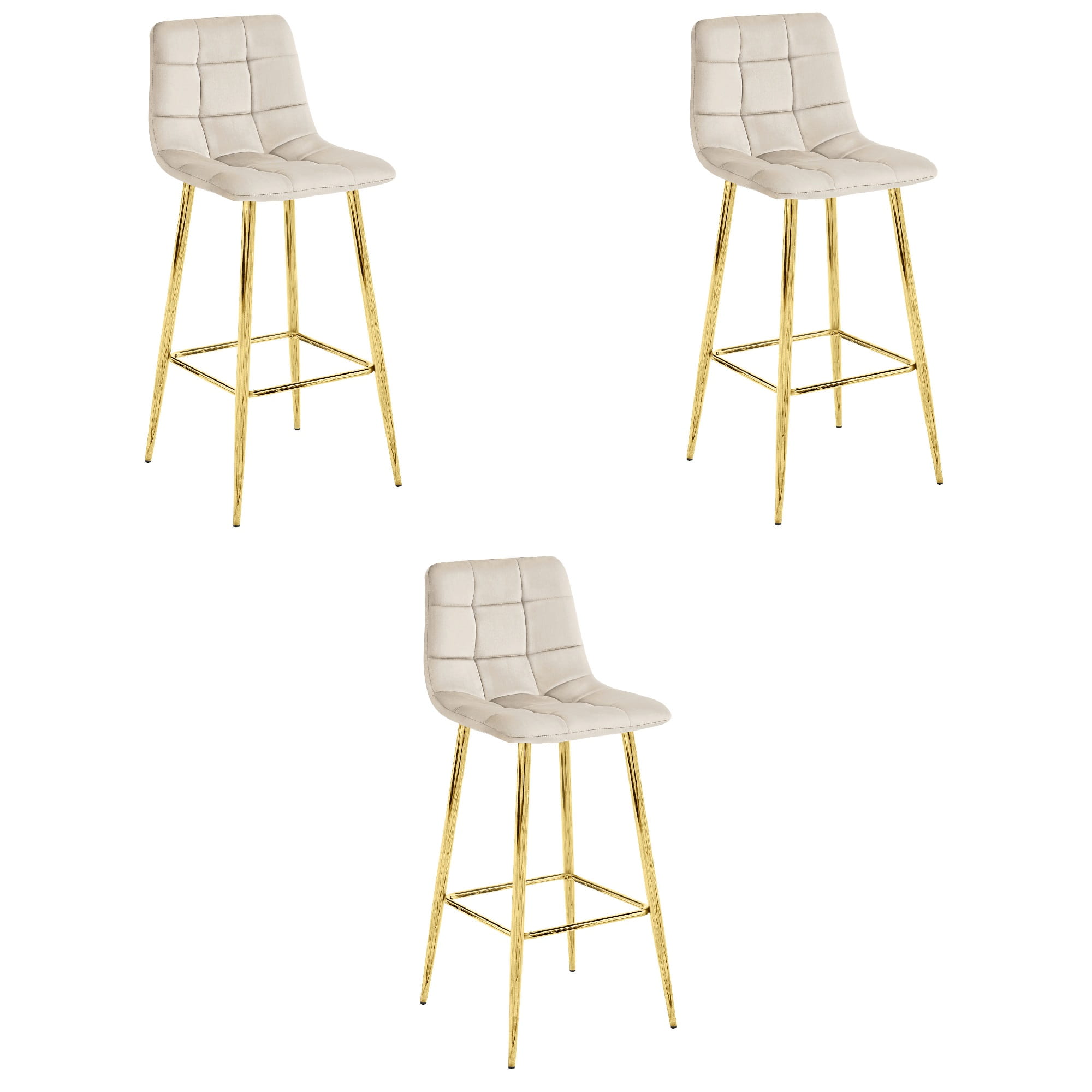 3 Barhocker ARCETO in Beige mit goldenen Beinen