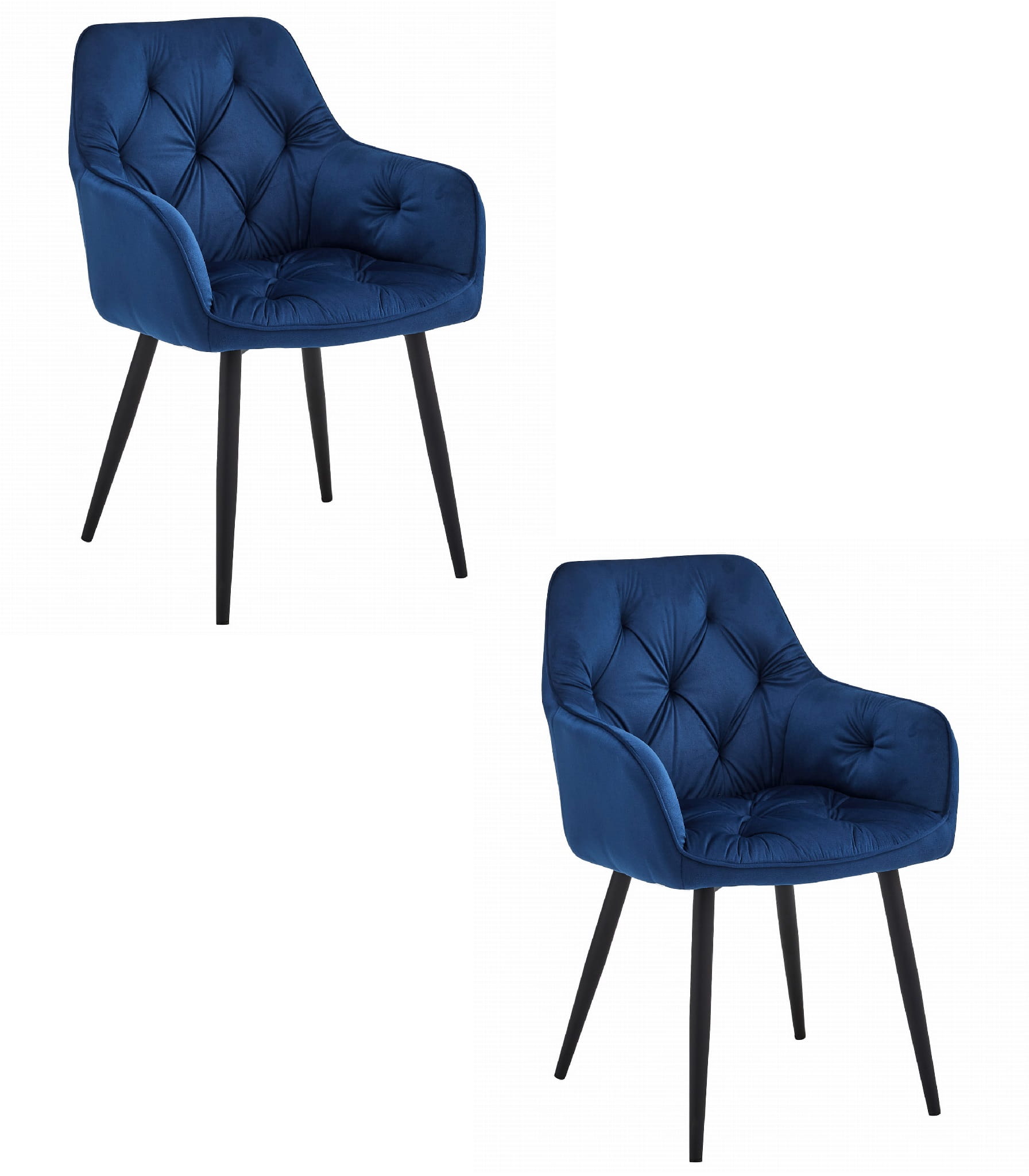 2er-Set Stuhl JORK in marineblauem Samt, Beine schwarz