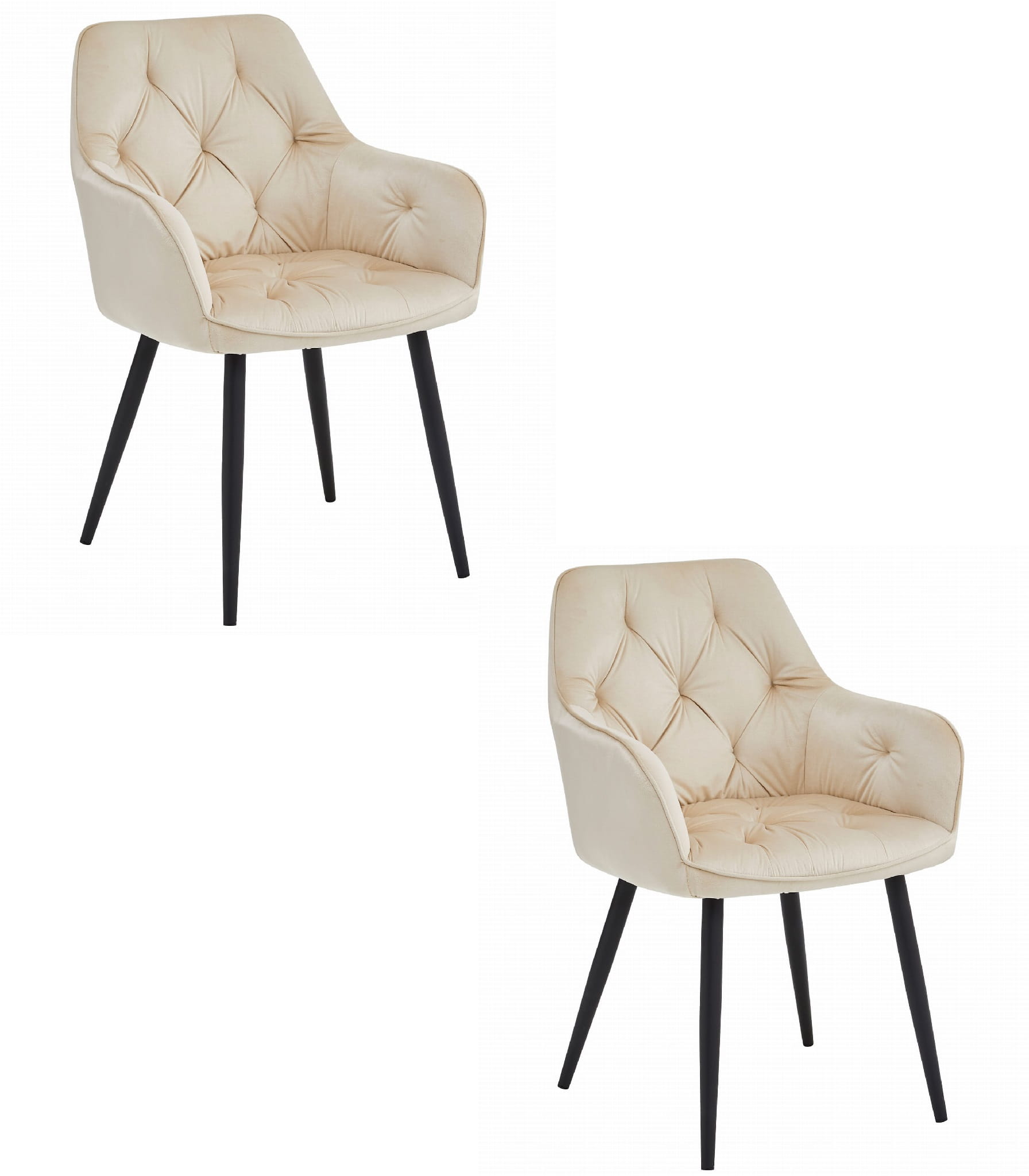 2er-Set Stuhl JORK in Beige aus Samt, Beine schwarz