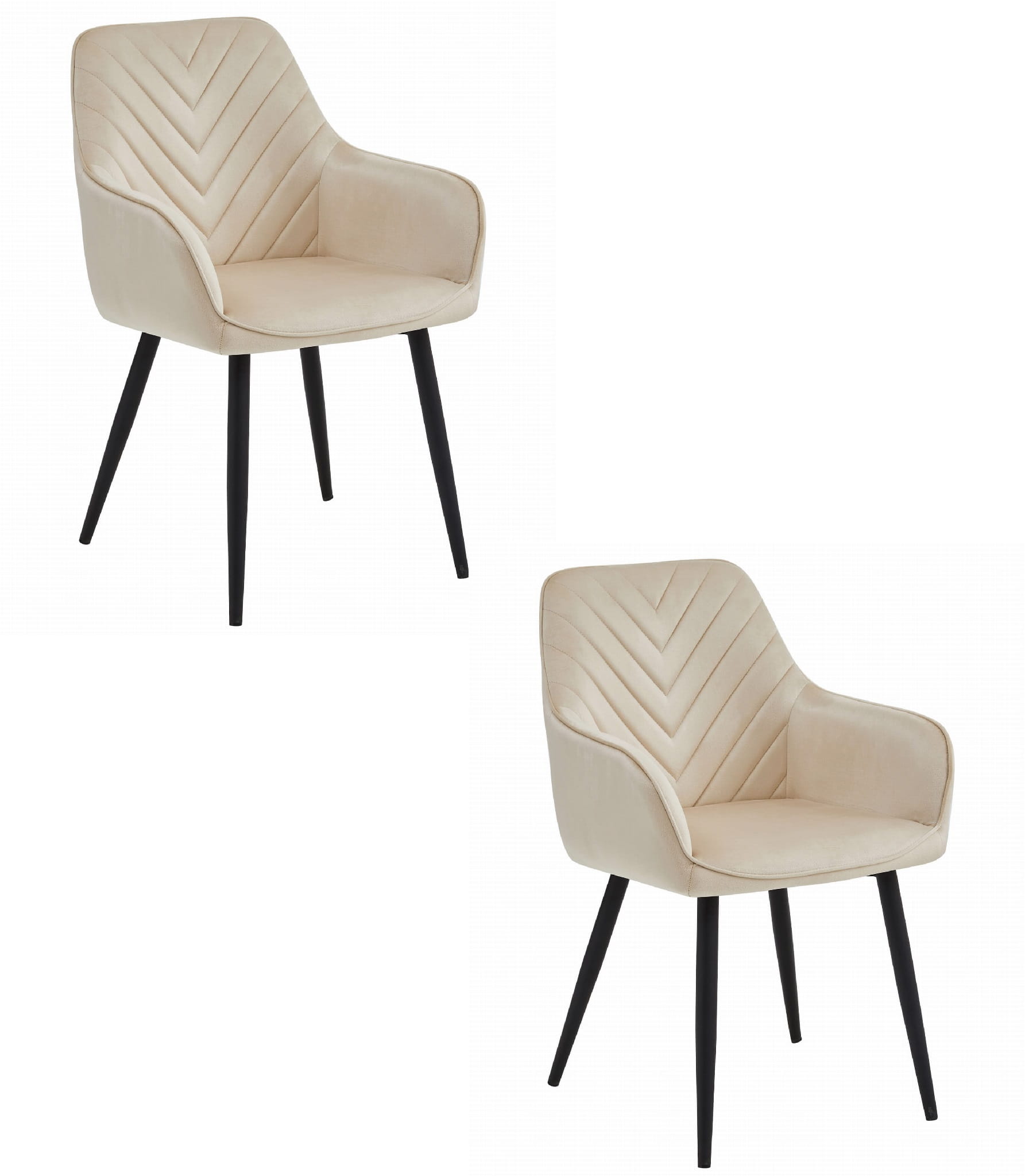 2er-Set Stuhl NANA in Beige aus Samt, schwarze Beine