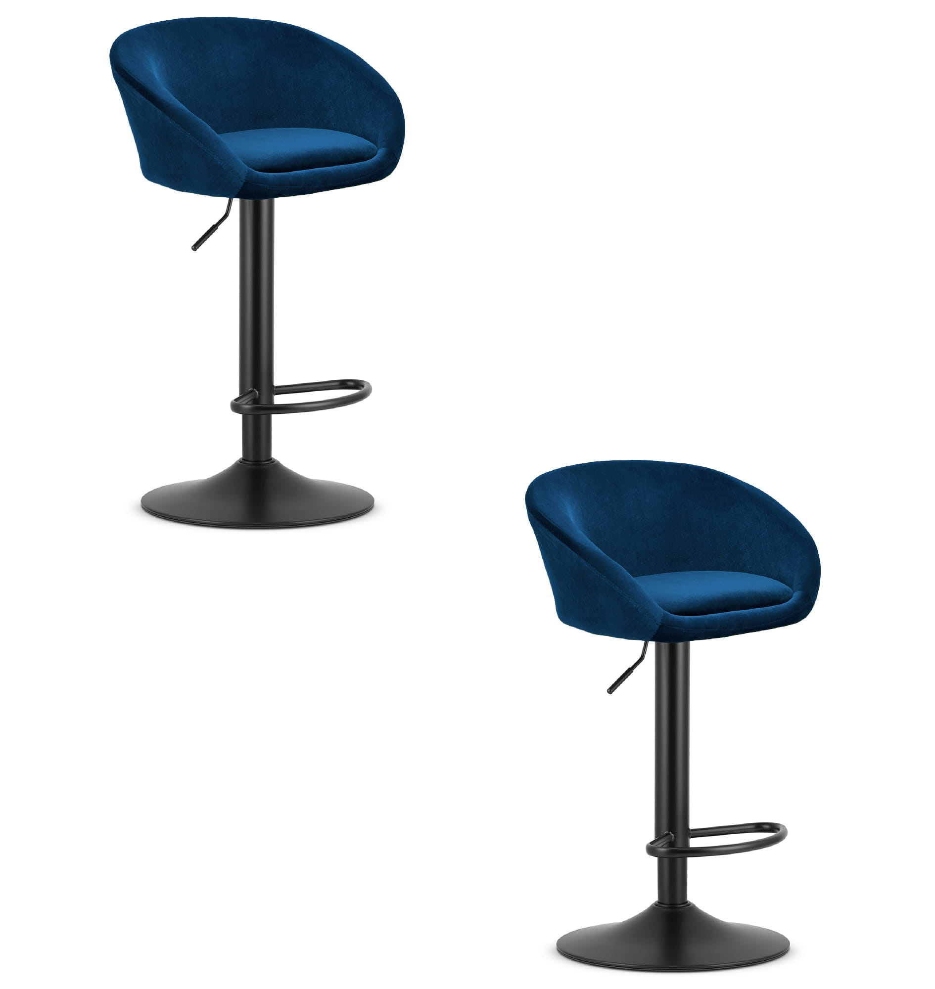 Barhocker EAST 2er-Set in Navy-Samt, schwarze Basis
