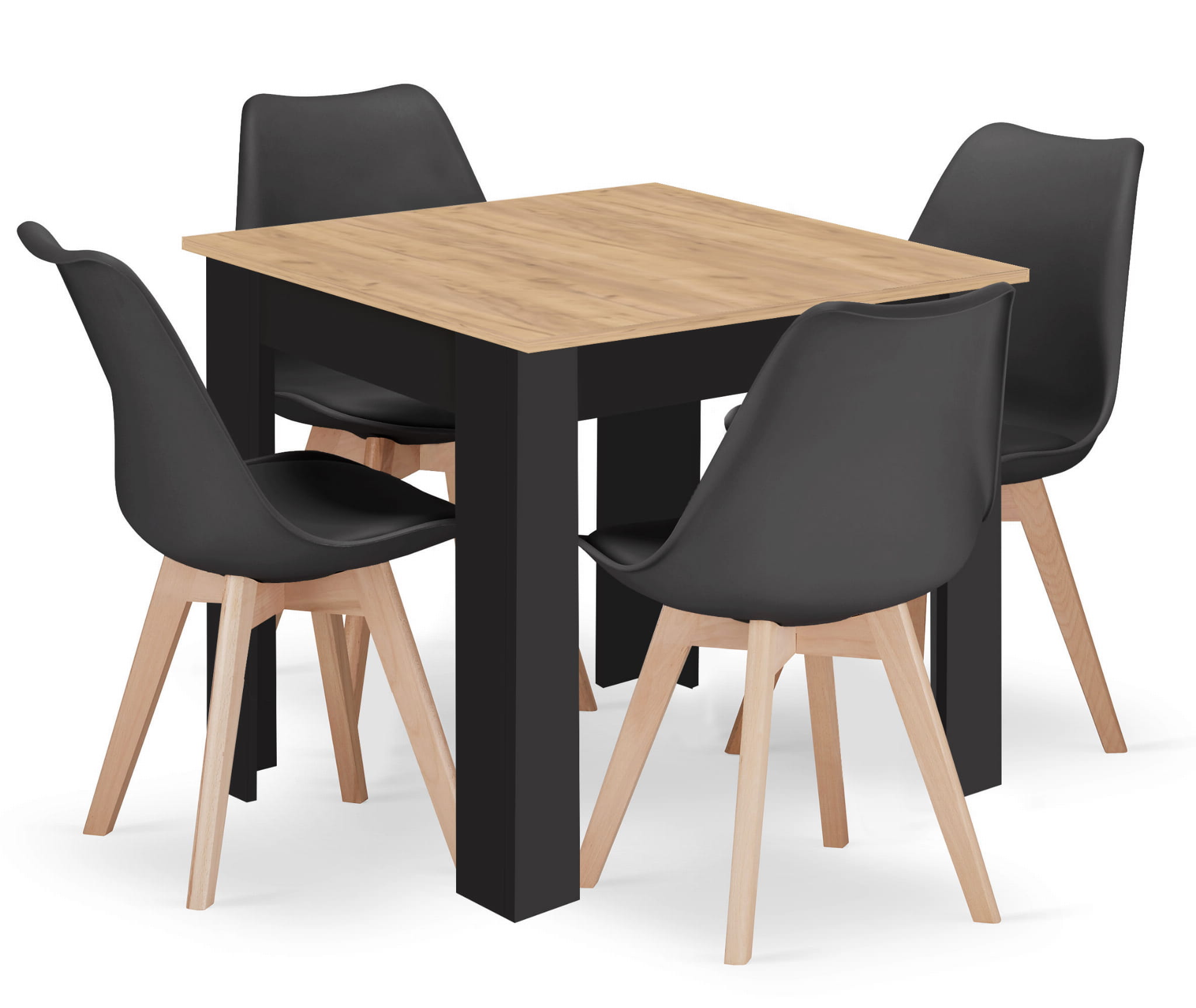 Tisch NP 80x80 cm Artisan schwarze Beine + 4 Stühle MARK