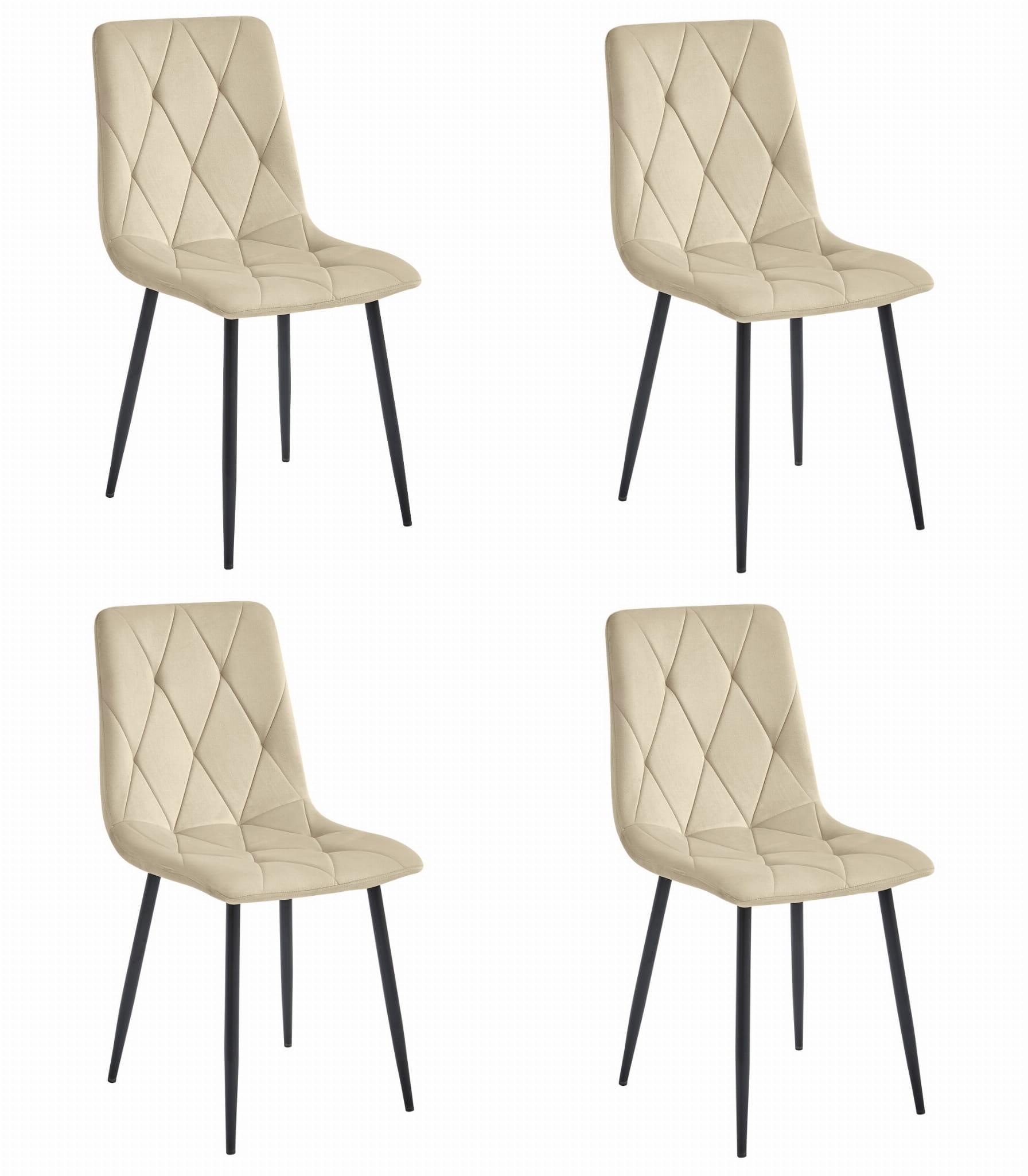 4er-Set Stuhl LIBRA in hellem Beige, Samt, schwarze Beine