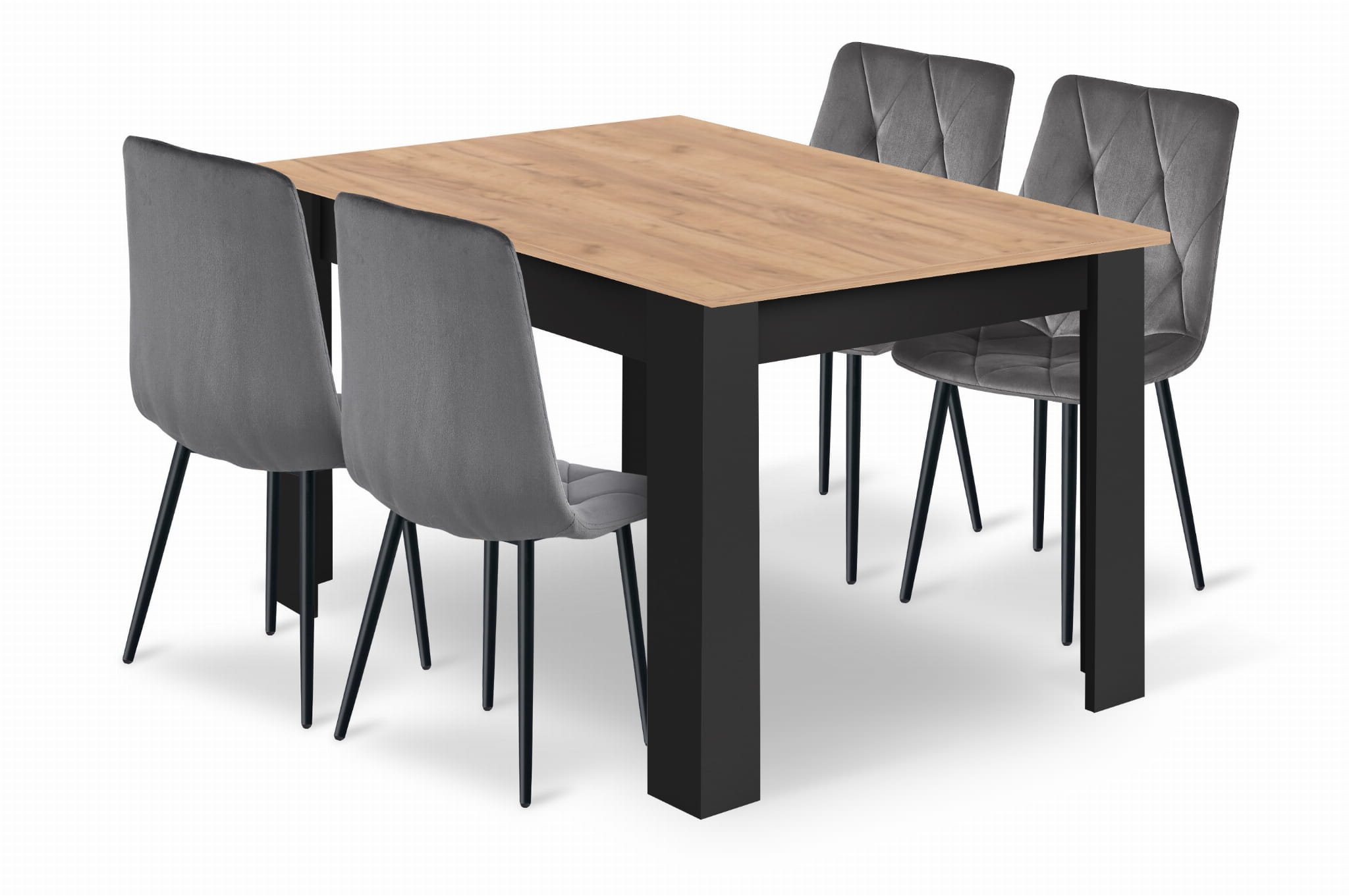 Esstisch-Set NP 120x80 cm Craft schwarz + 4 Stühle LIBRA grau