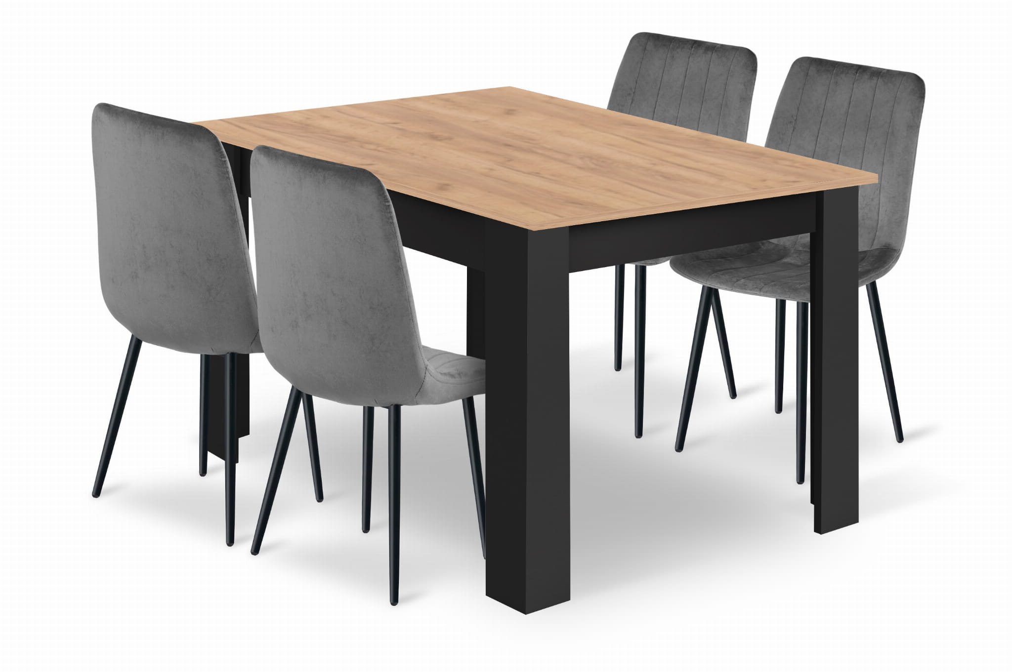 Esstisch-Set NP 120x80 cm Craft Schwarz + 4 Stühle LAVA grau