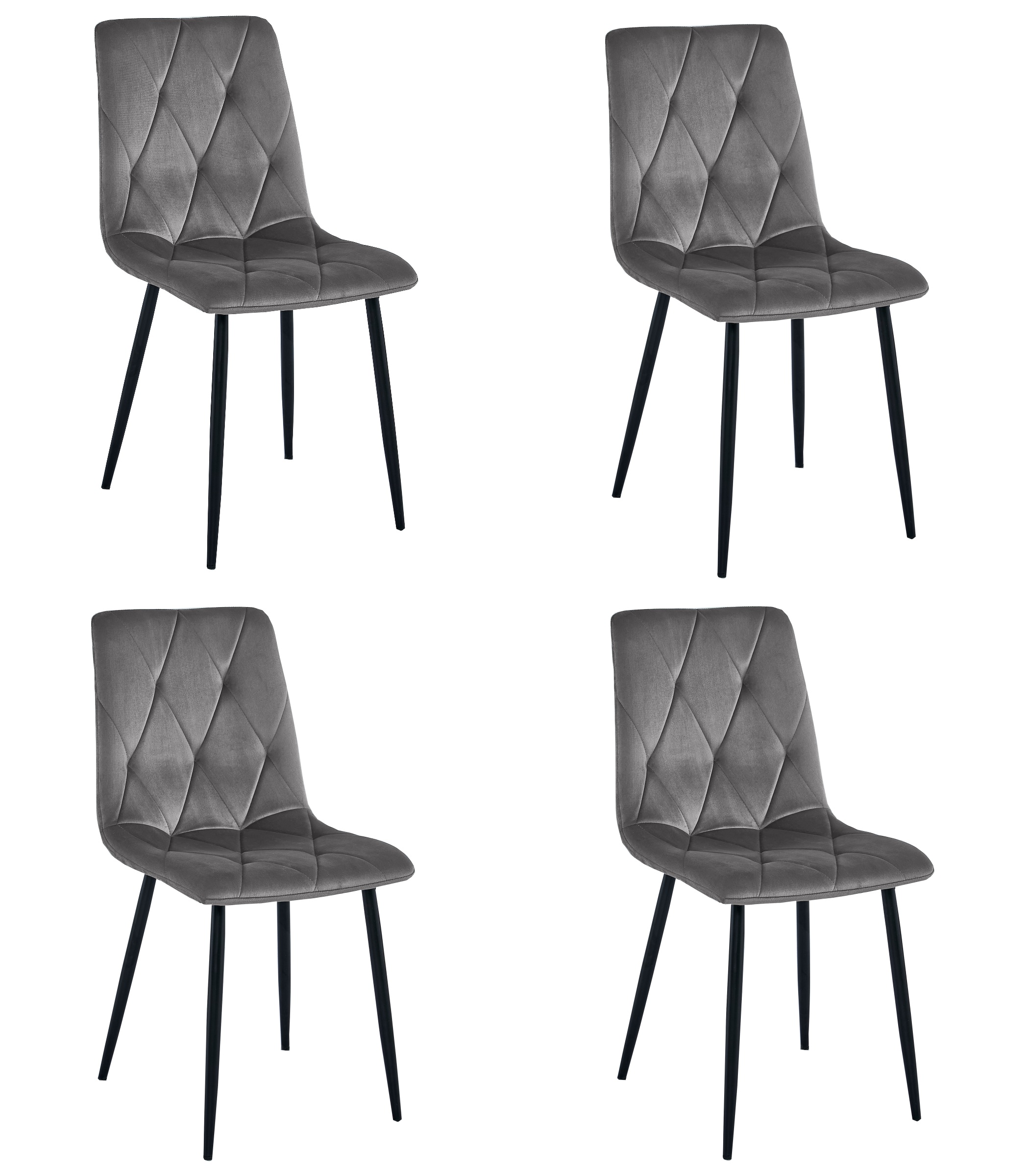 Stuhl LIBRA in dunkelgrauem Samt, schwarze Beine, 4er-Set