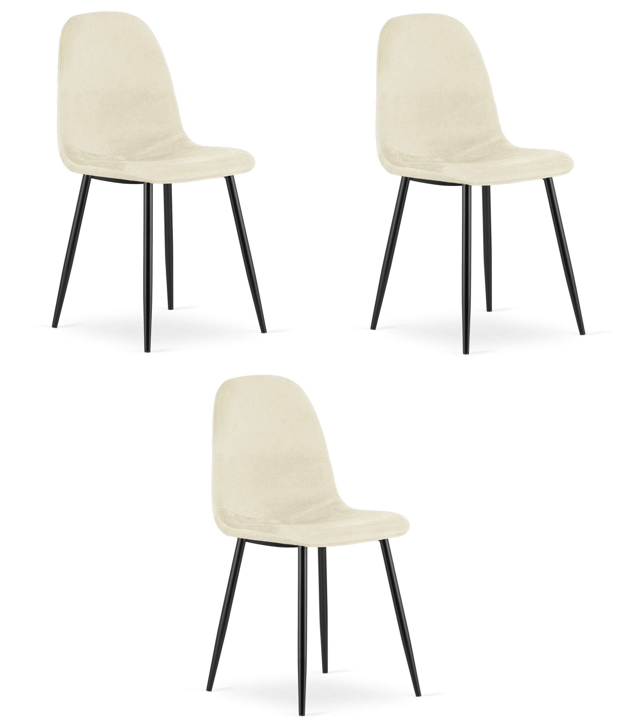 3er-Set Stuhl COMO in Beige aus Samt