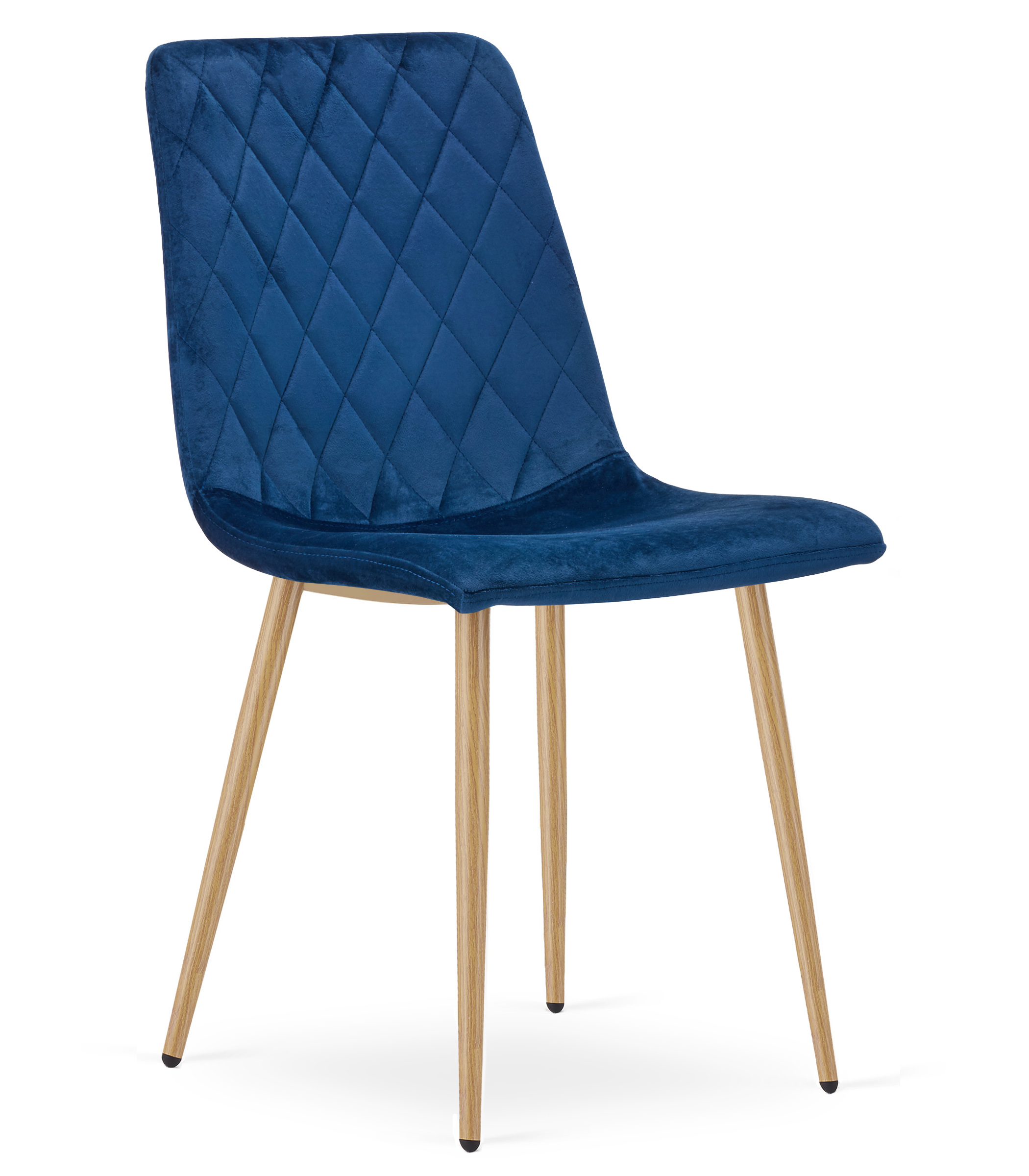 Stuhl TURIN in Navy-Samt mit holzfarbenen Beinen