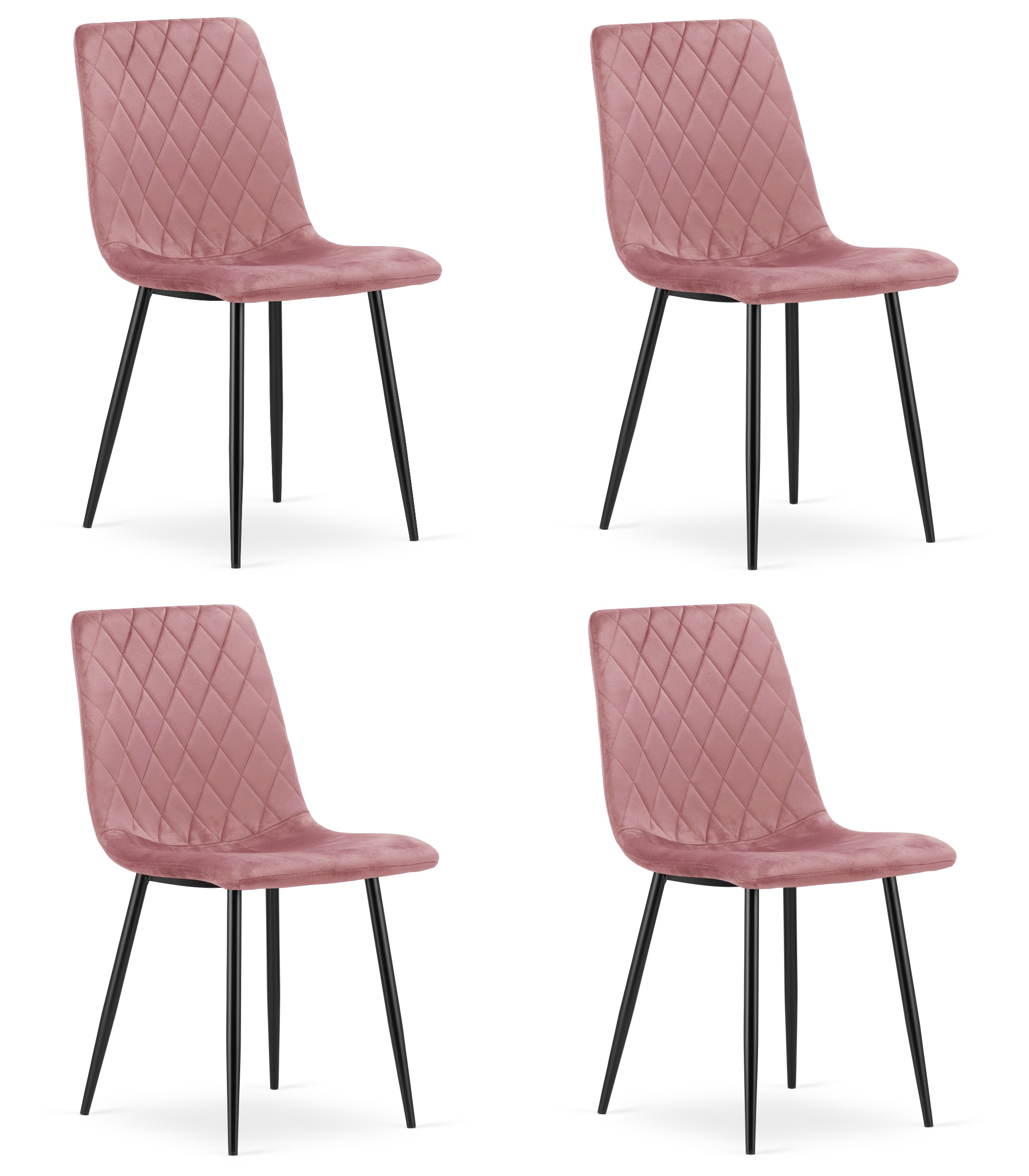 4x Stuhl TURIN in Rosa aus Samt mit schwarzen Beinen
