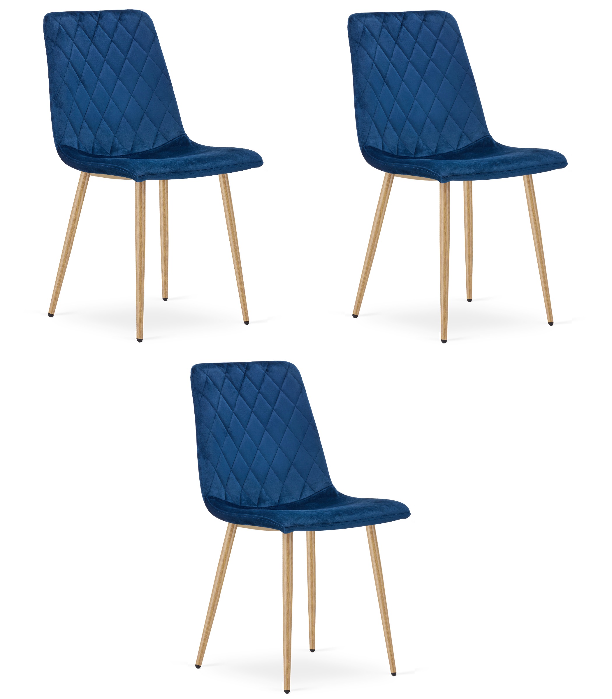 3er-Set Stuhl TURIN in Navy-Samt, Beine in Holzoptik