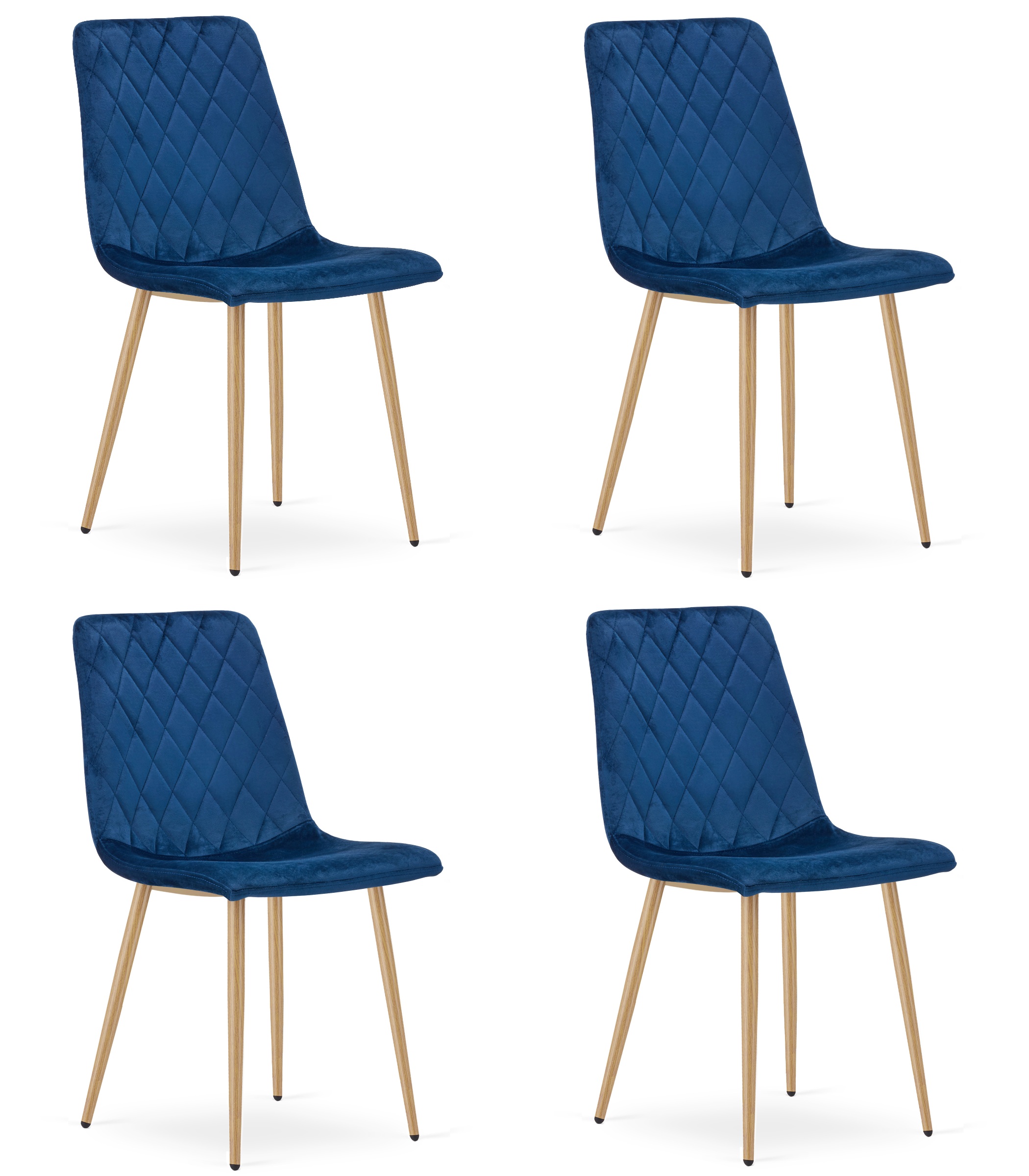 4er-Set Stuhl TURIN in Navy-Samt, Beine holzfarben