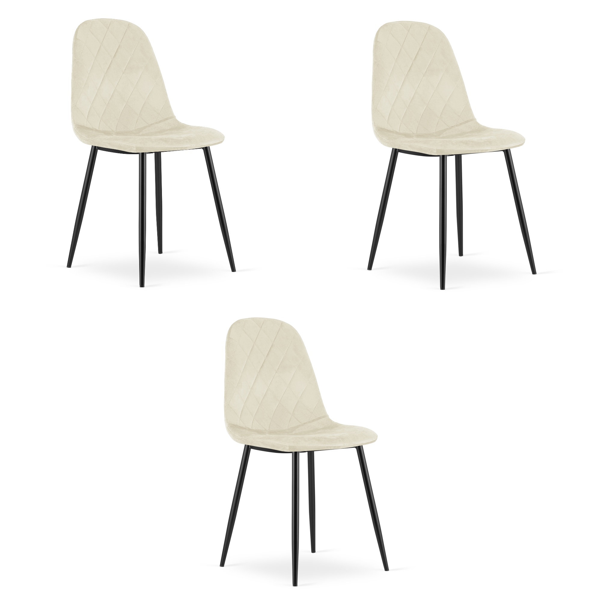 3er-Set Stuhl ASTI in Beige Samt mit schwarzen Beinen