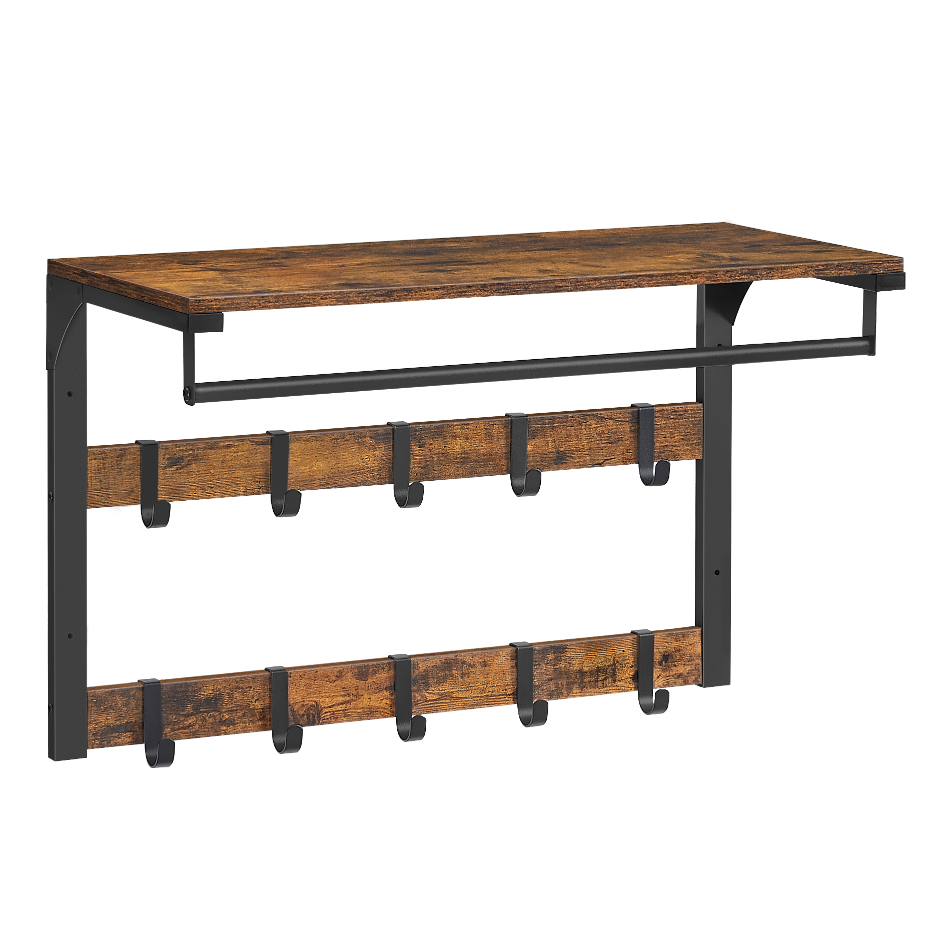 Wandgarderobe LCR101B01 in rustikalem Braun mit 10 Haken