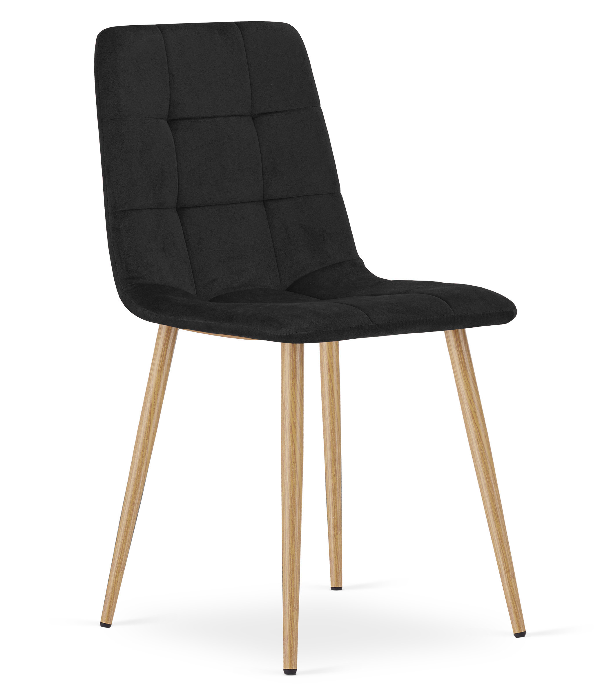 Polsterstuhl KARA in Schwarz aus Samt mit Beinen in Holzoptik