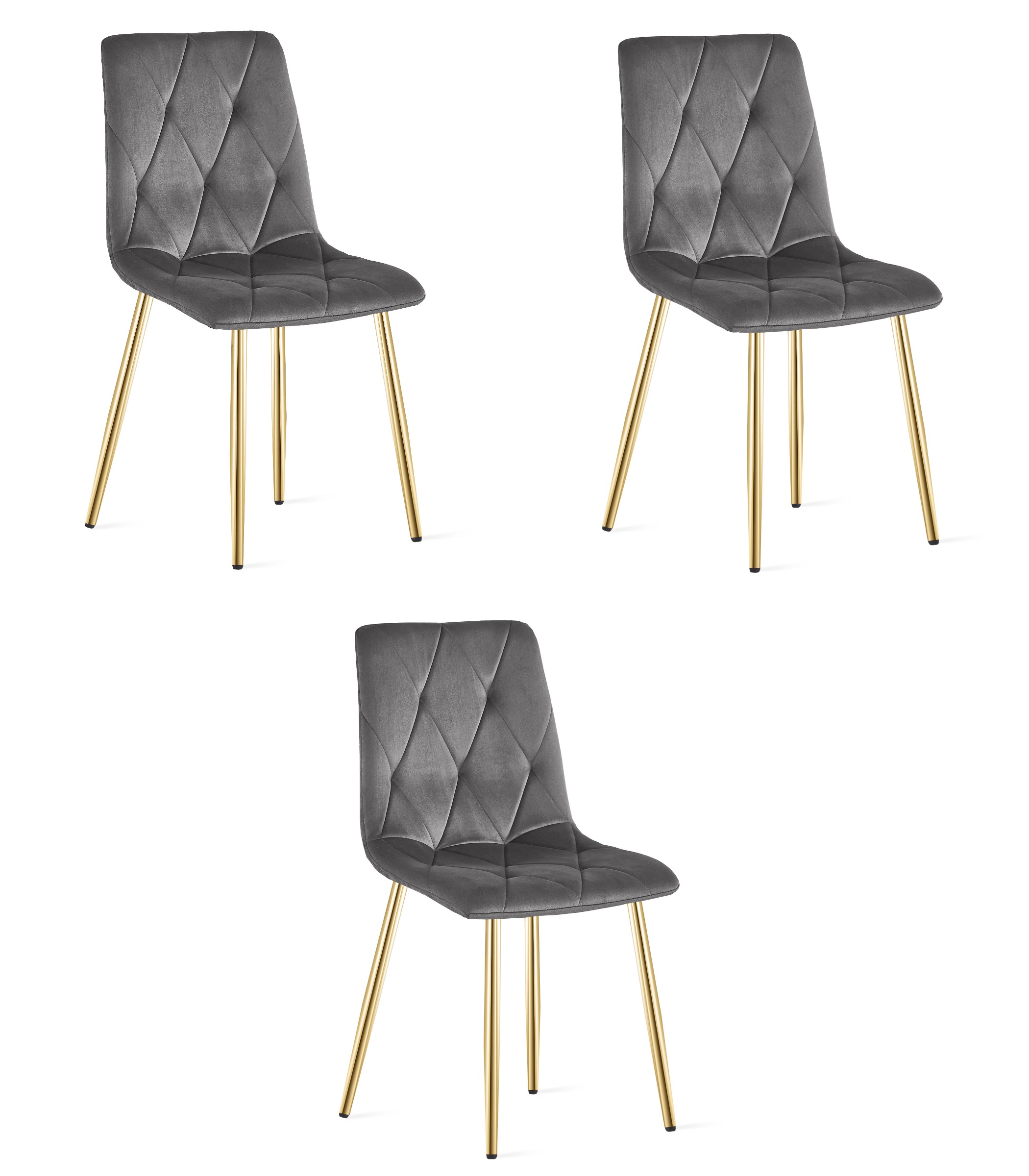 3er-Set Stuhl LIBRA in Dunkelgrau mit goldenen Metallbeinen