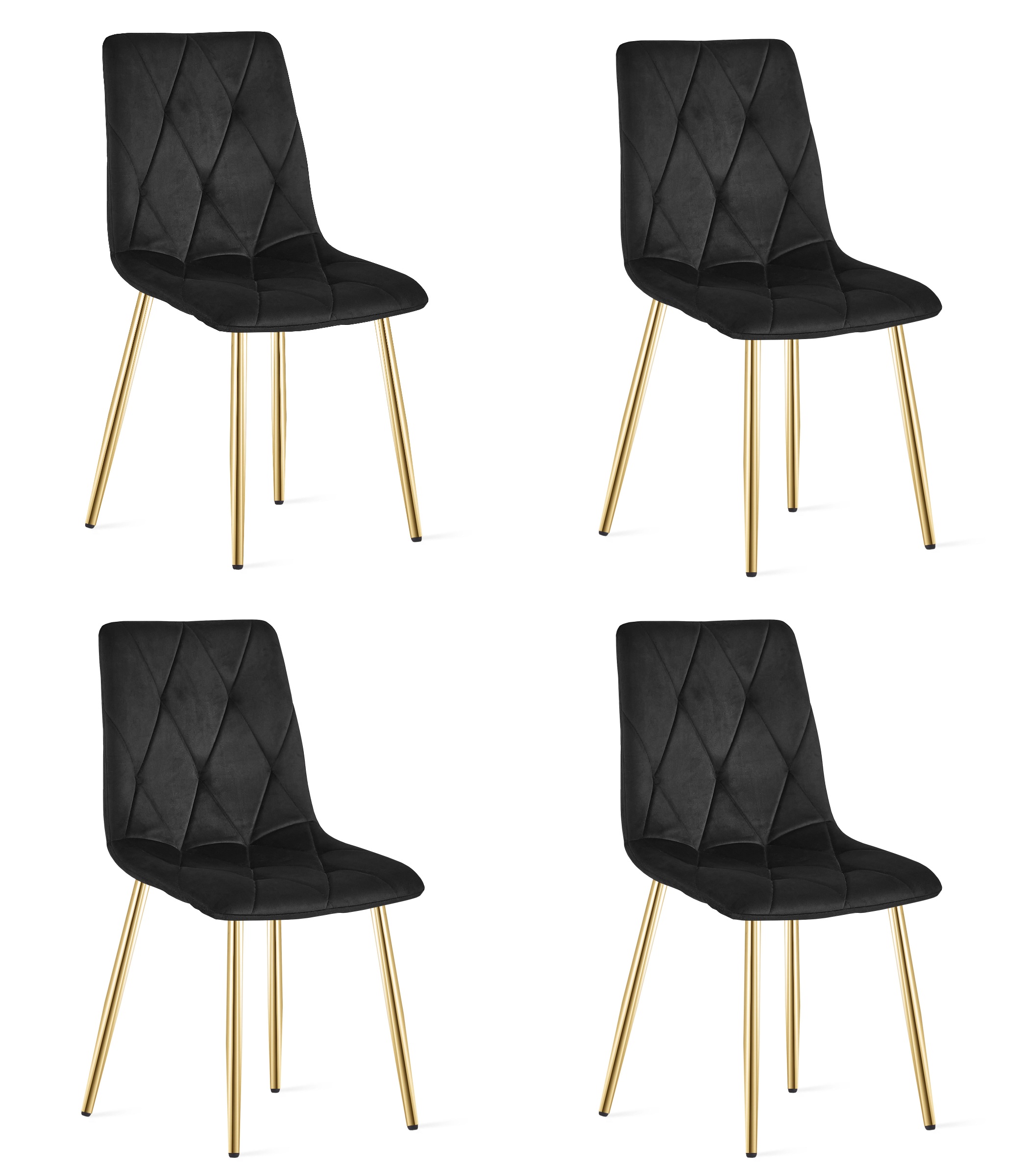 4er-Set Stuhl LIBRA in Schwarz, Samt, goldfarbene Beine