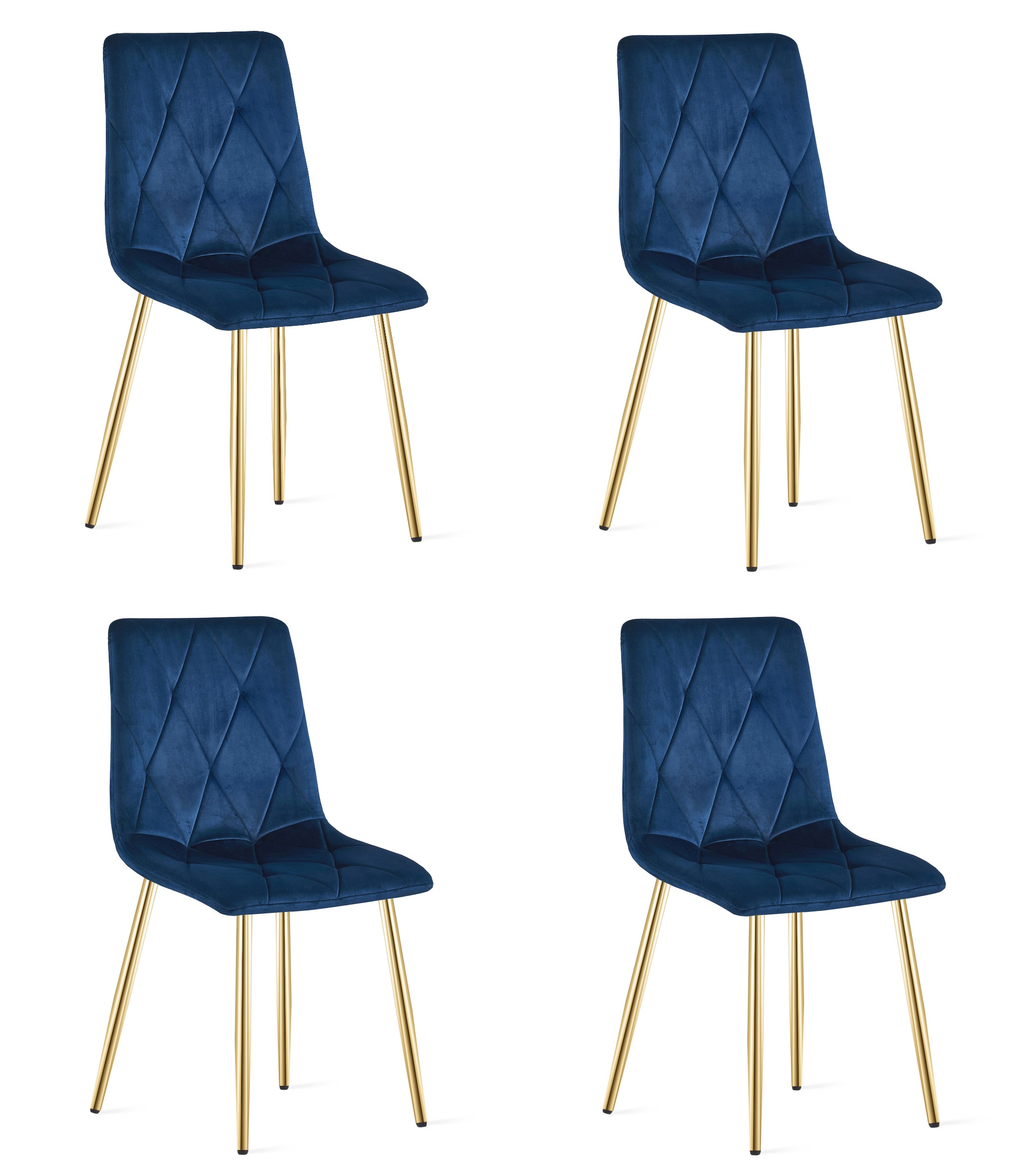 4er-Set Stuhl LIBRA in Navy-Samt mit goldenen Beinen