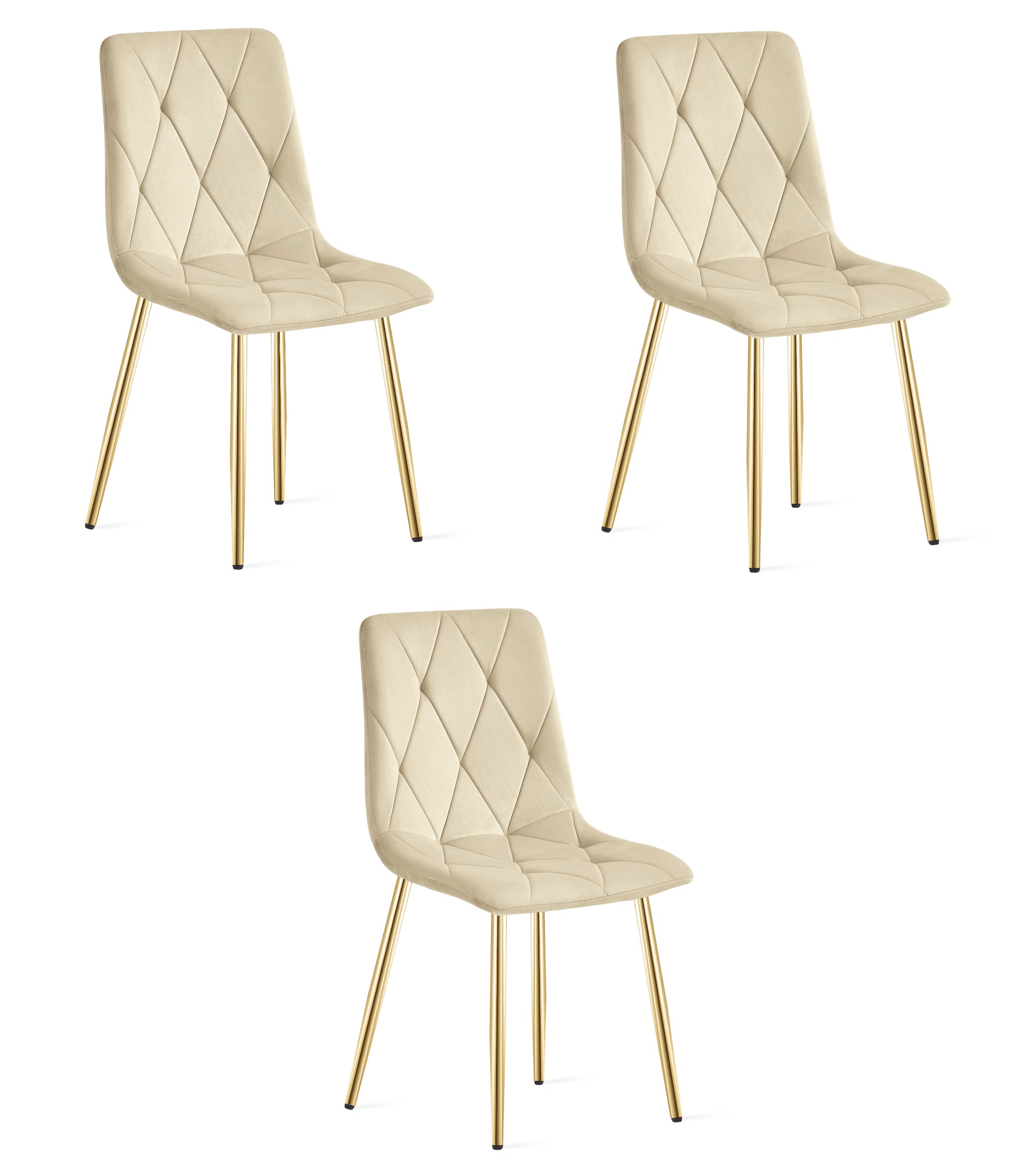 3er-Set Stuhl LIBRA in Hellbeige aus Samt mit goldenen Beinen