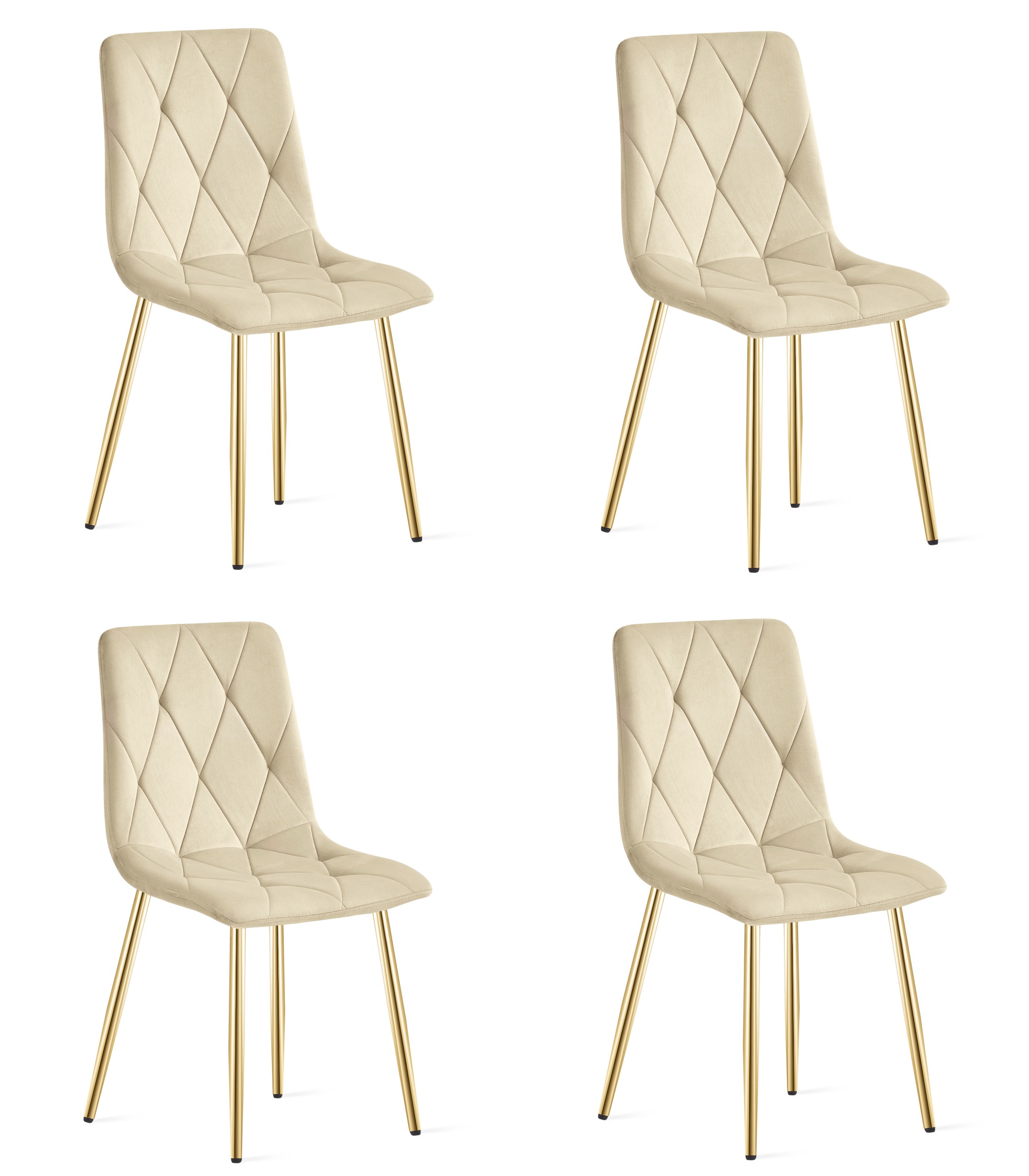 4er-Set Stuhl LIBRA in Hellbeige, Samt, goldene Beine