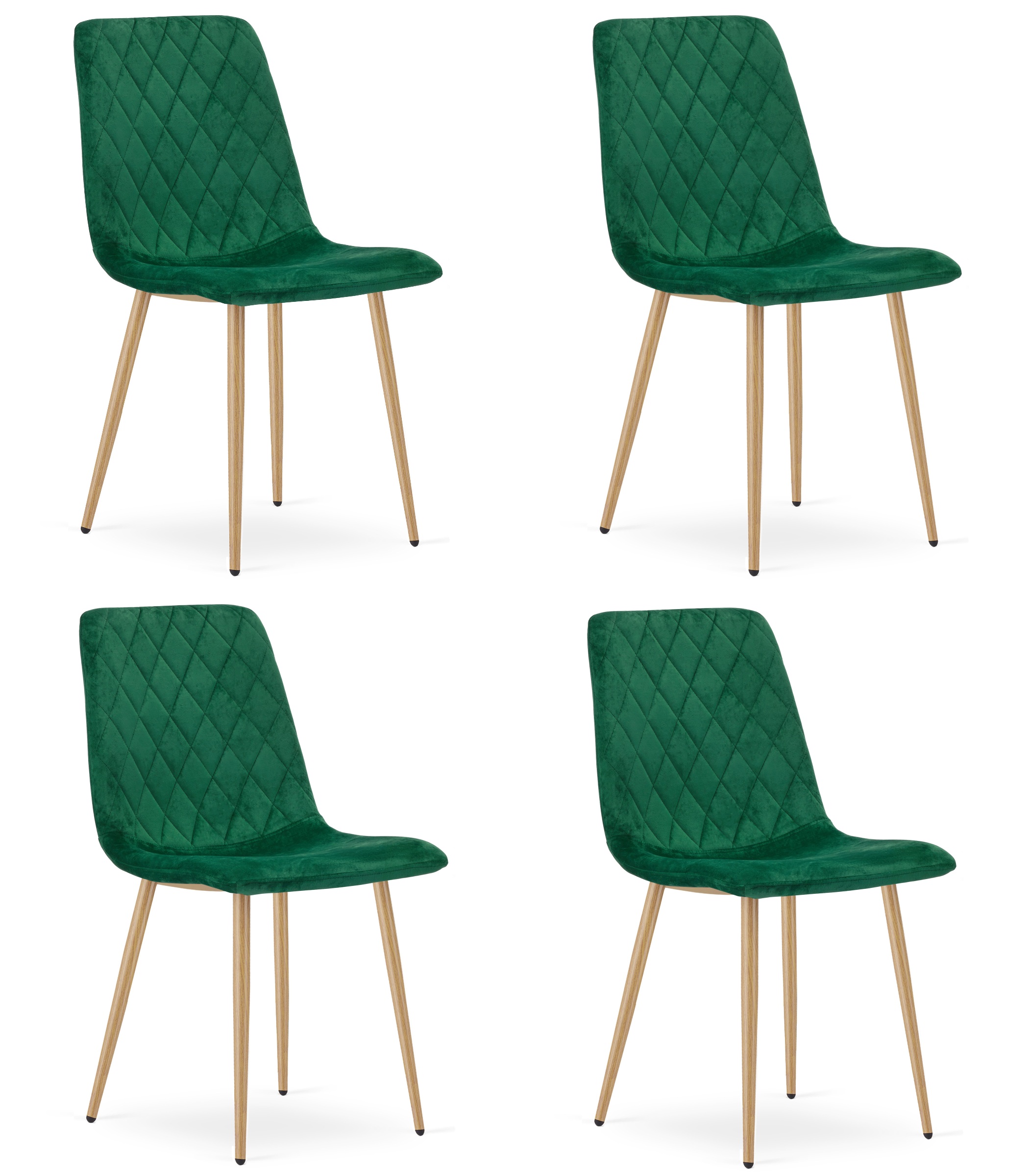4er-Set Stühle TURIN in Dunkelgrün, Samt, Beine Holzoptik