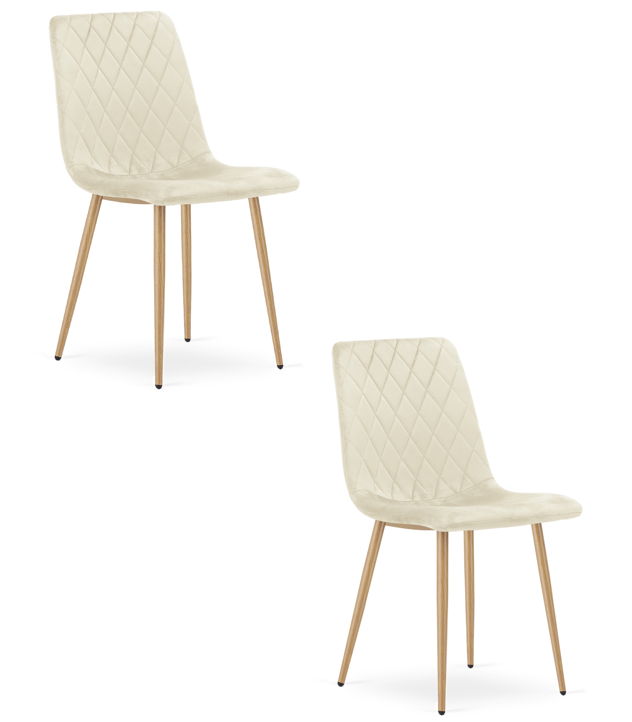 2er-Set Stuhl TURIN in Hellbeige, Samt, Beine in Holzoptik