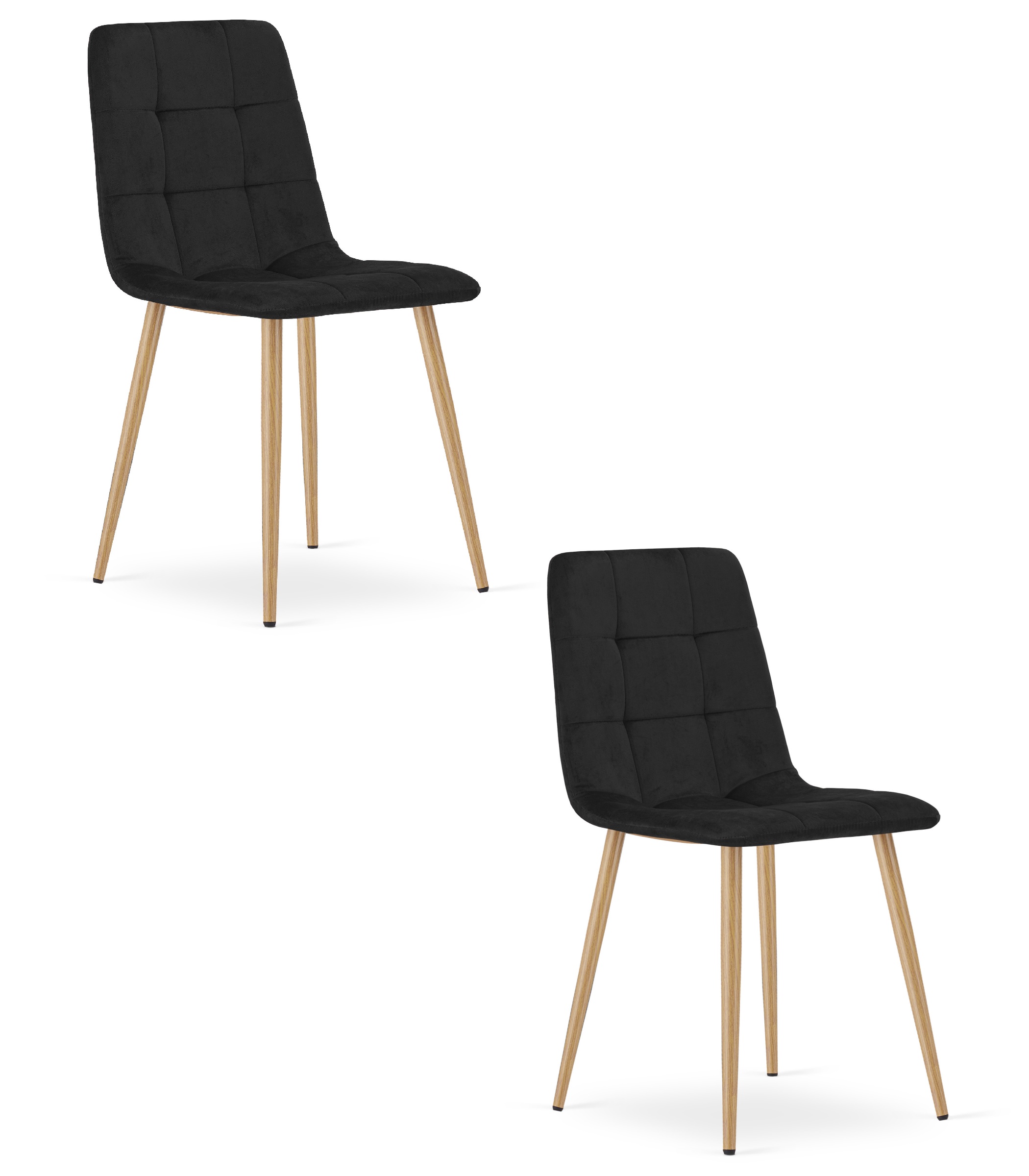 2er-Set Stuhl KARA in schwarzem Samt, Beine Holzoptik