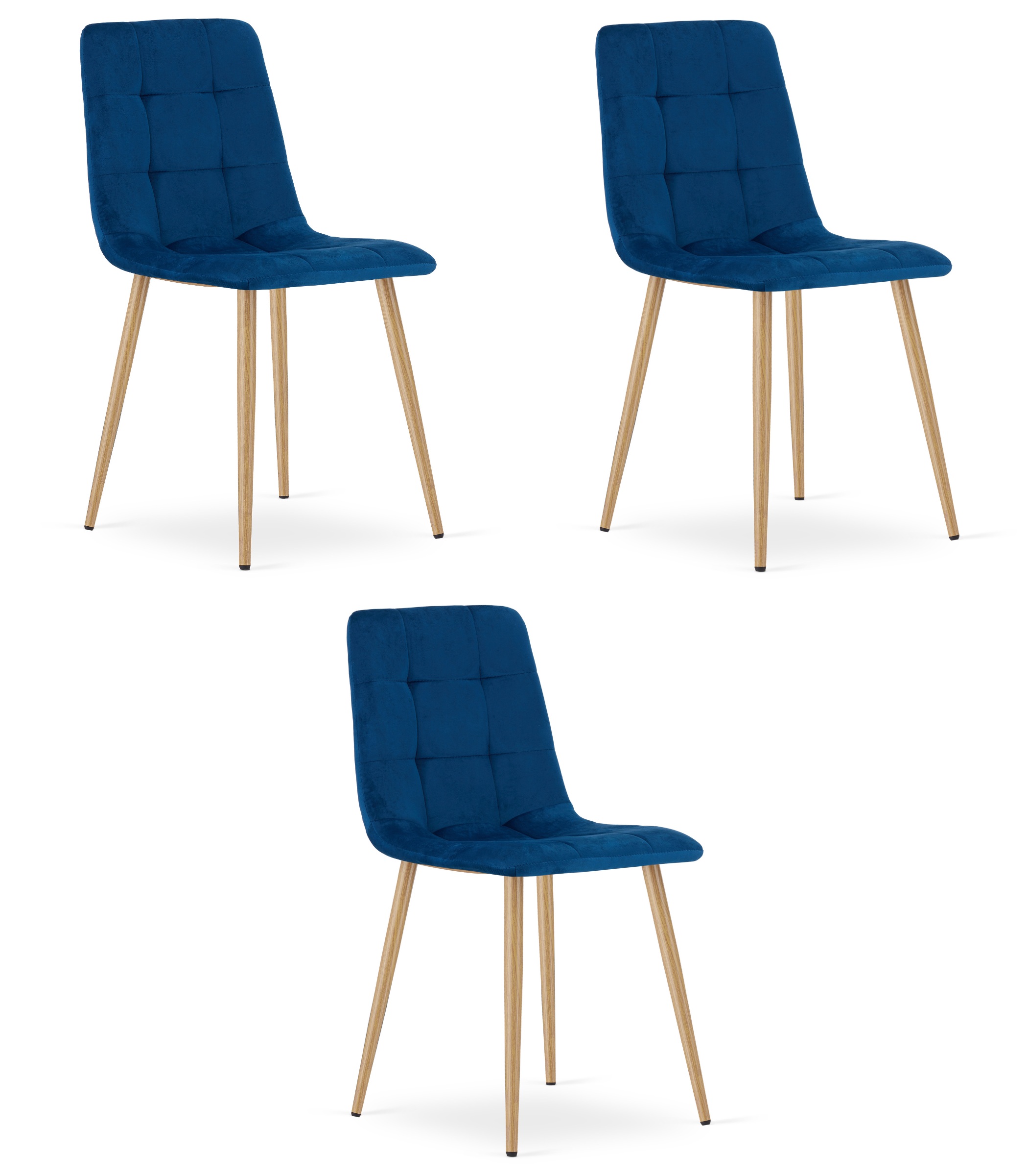 3er-Set Stuhl KARA in marineblauem Samt, Beine Holzoptik