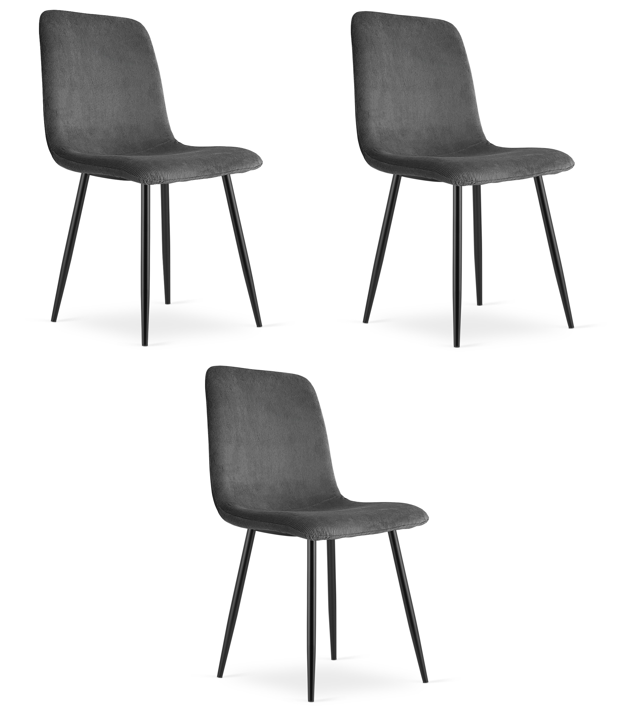 3er-Set Stuhl RIFT in Grau aus Cord mit schwarzen Beinen