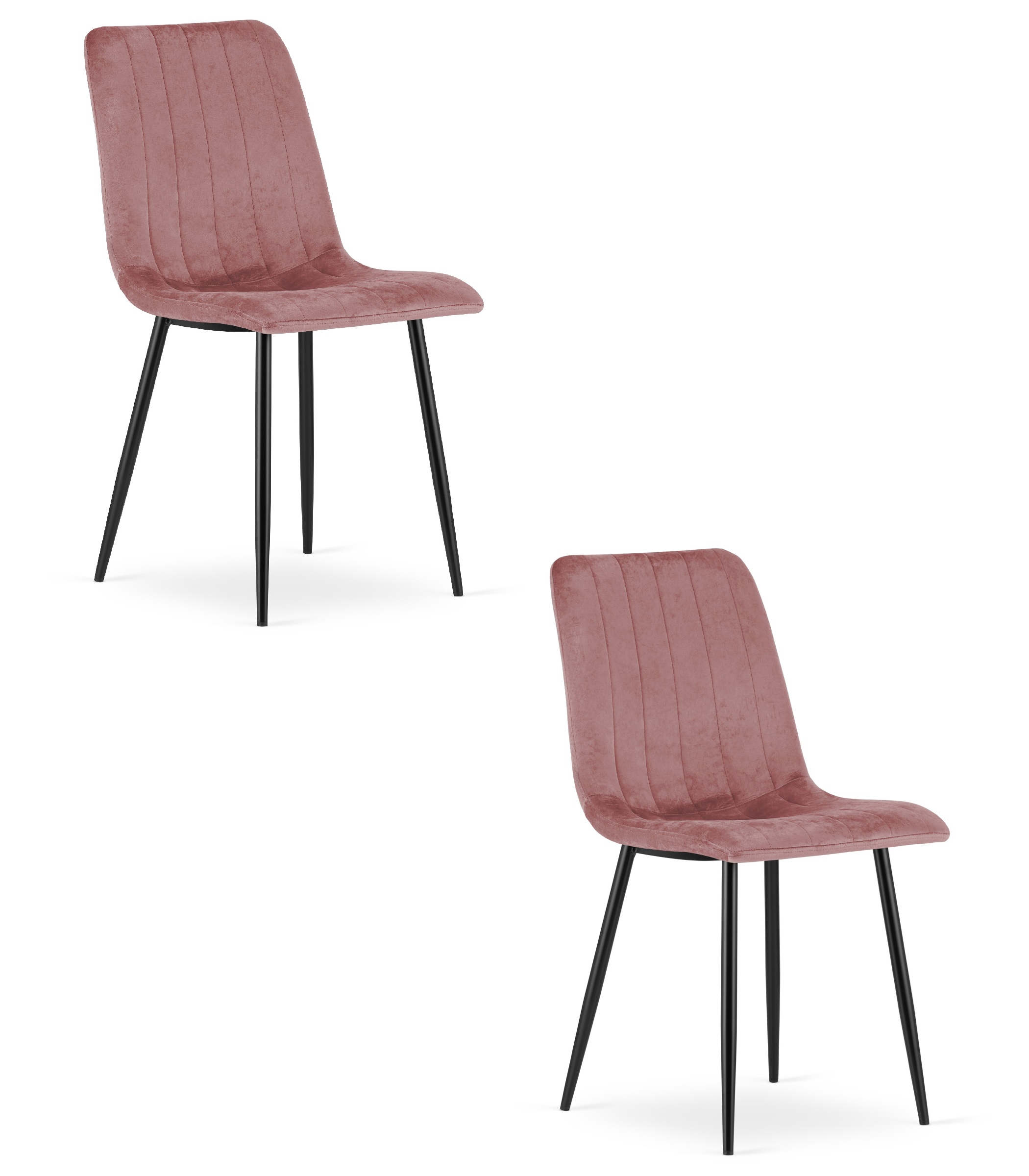 2er-Set Stuhl LAVA aus rosa Samt mit schwarzen Beinen